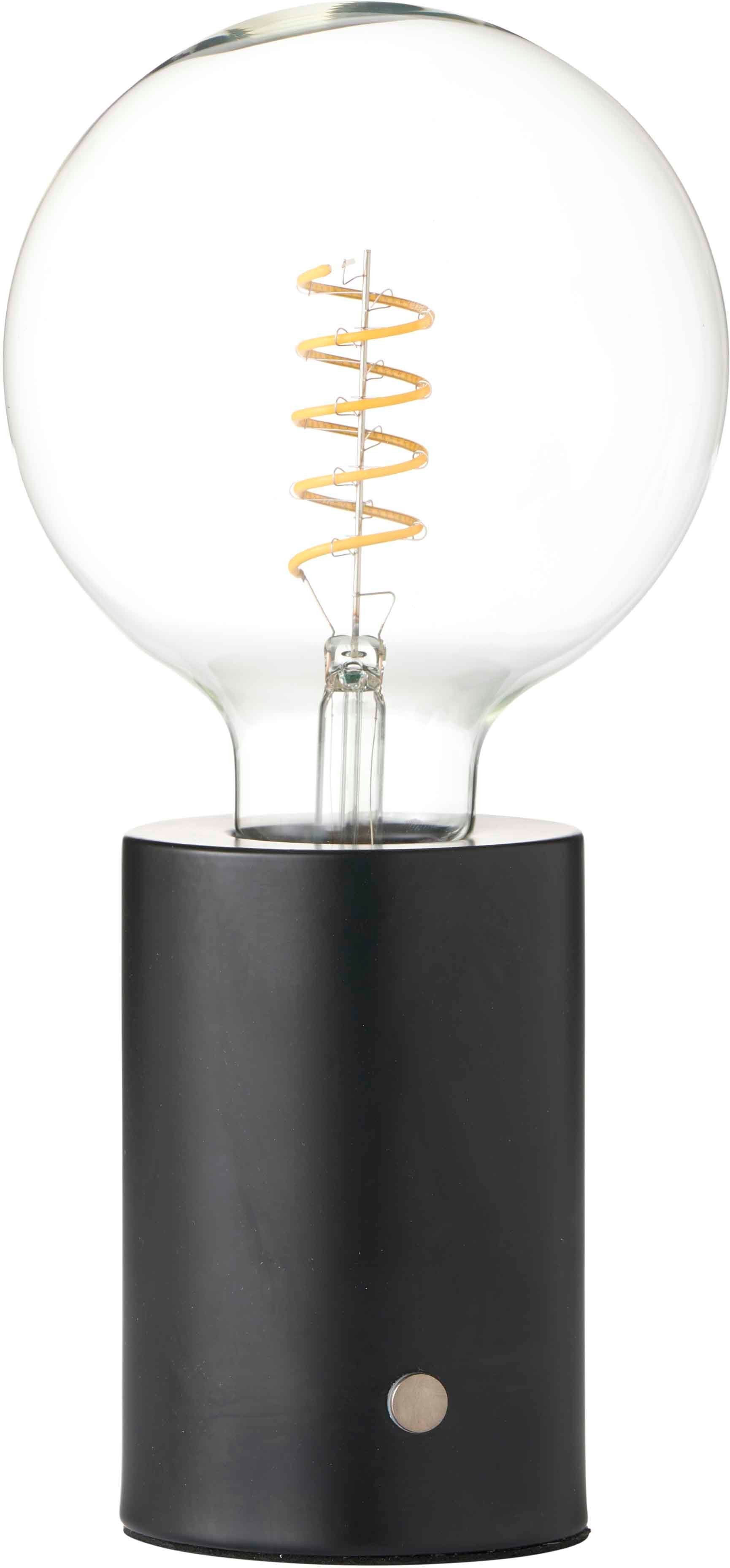 Northpoint Nachttischlampe LED Akku Tischlampe Tischleuchte Edison Glühbirne mit Glühdraht Schwarz-Matt