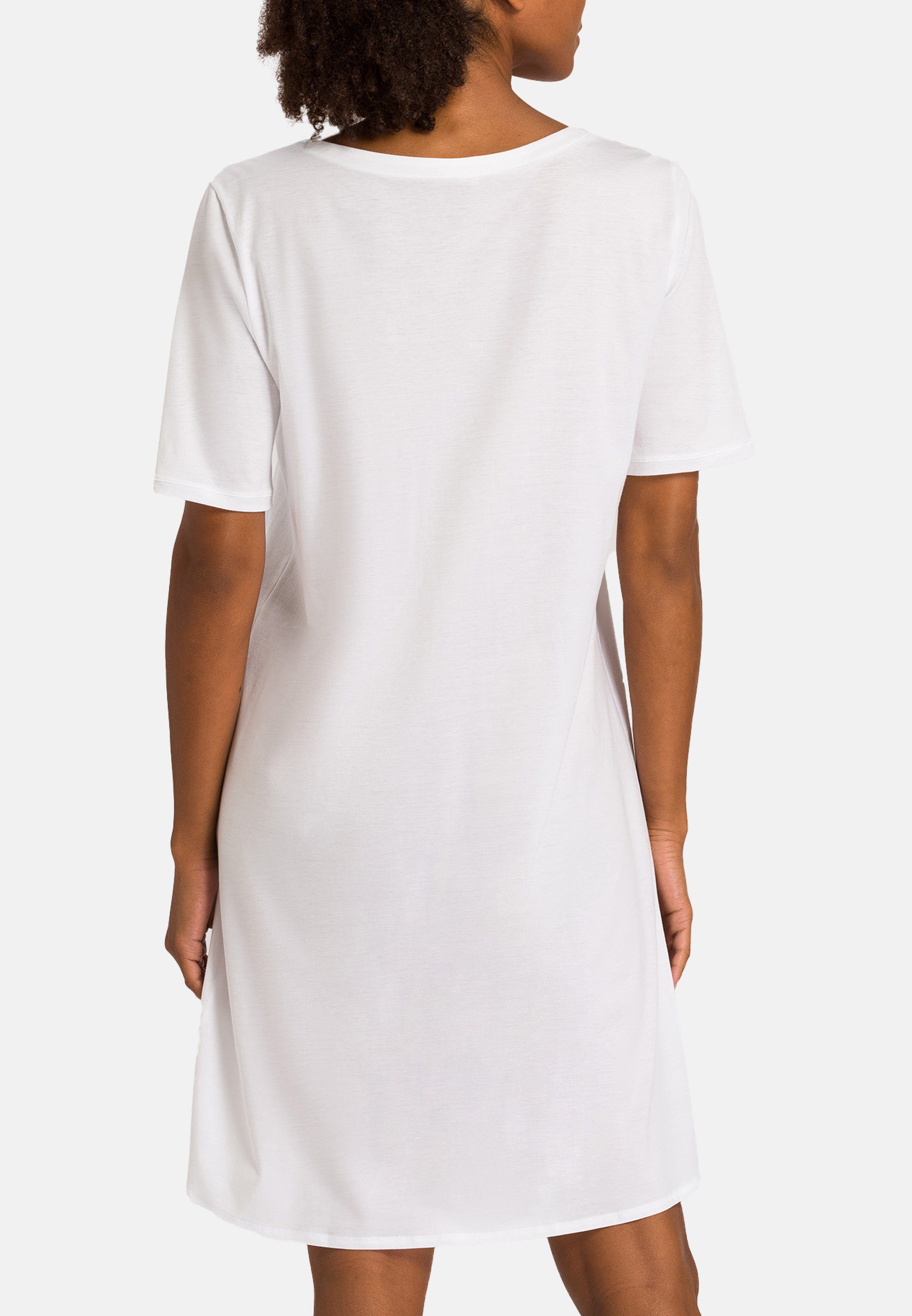 Hanro Nachthemd Cotton Deluxe (1-tlg) Weiß am Zarte Nachthemd Baumwolle Voile-Blende - Rundhals-Ausschnitt 