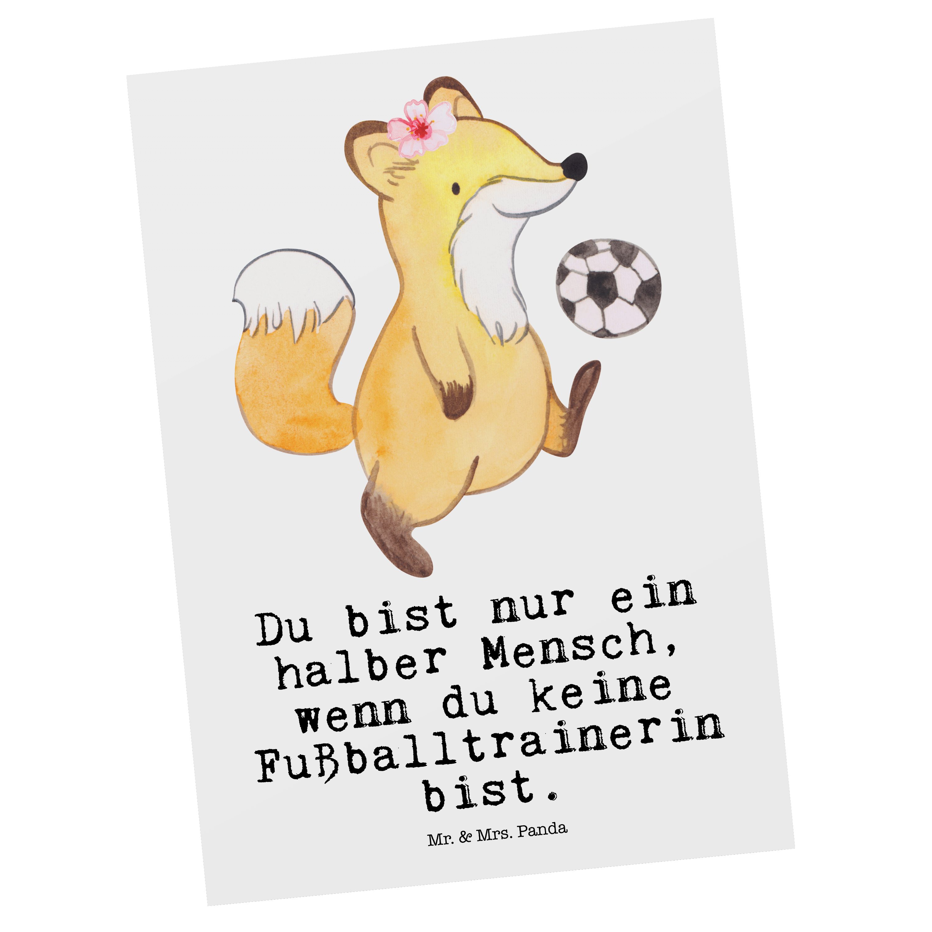 Mr. & Mrs. Panda Postkarte Fußballtrainerin mit Herz - Weiß - Geschenk, Dankeschön, Danke, Gebur