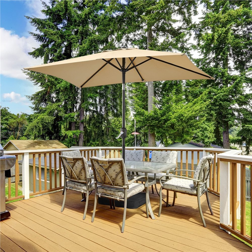 Yaheetech Sonnenschirm Rechteckiger Terrassenschirm mit Kurbel & 6 Metallstreben, LxB: 196,5x147 cm, Gartenschirm 196,5 cm L × 147 cm B × 227 cm H