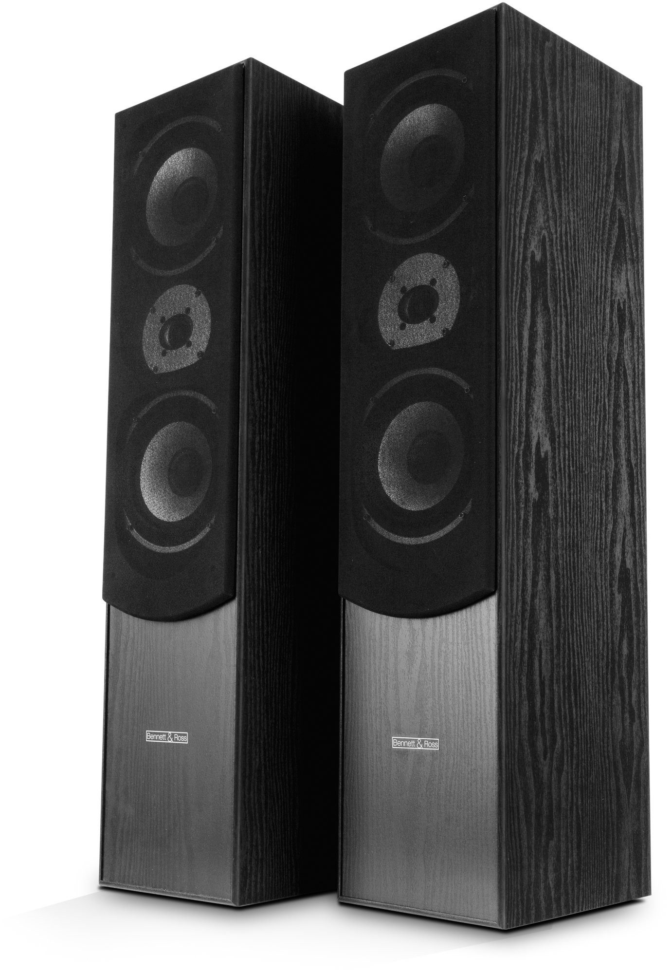 Bennett & Ross Radiant 3-Wege HiFi Boxen Paar, schwarz Stand-Lautsprecher (350 W, mit Bassreflex-Konstruktion, Maserung in Holzoptik)