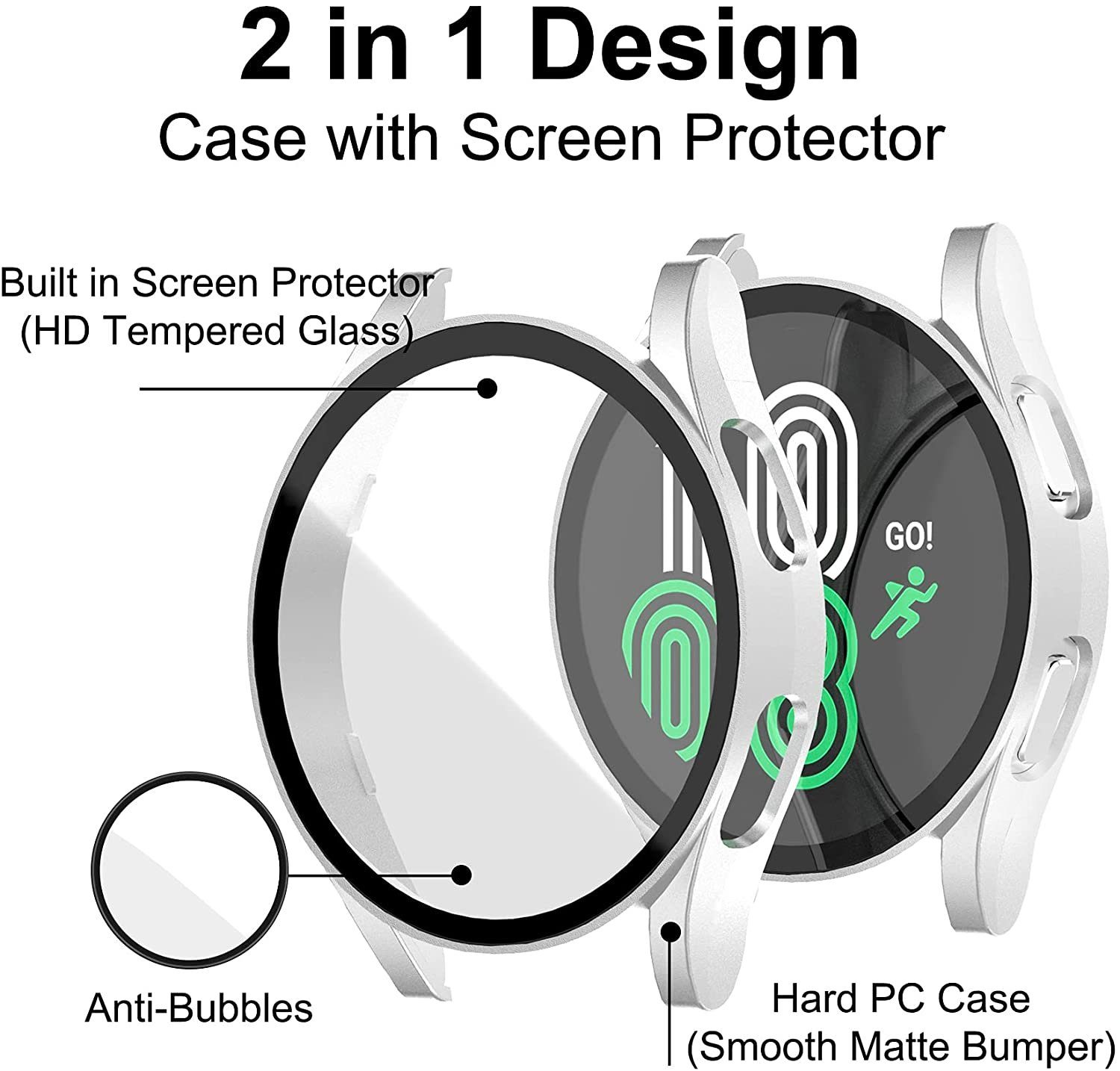 MSM Smartwatch-Hülle Hülle für Samsung Galaxy Watch 4 40mm 44mm Schutzglas Case Panzerfolie
