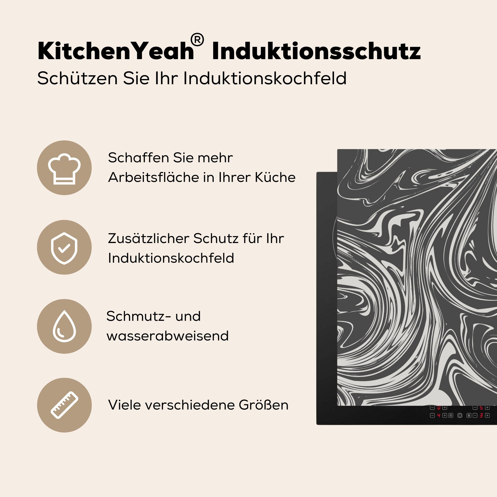 MuchoWow Herdblende-/Abdeckplatte Marmor - tlg), cm, 78x78 Muster, küche für - Vinyl, Arbeitsplatte Linie (1 Ceranfeldabdeckung
