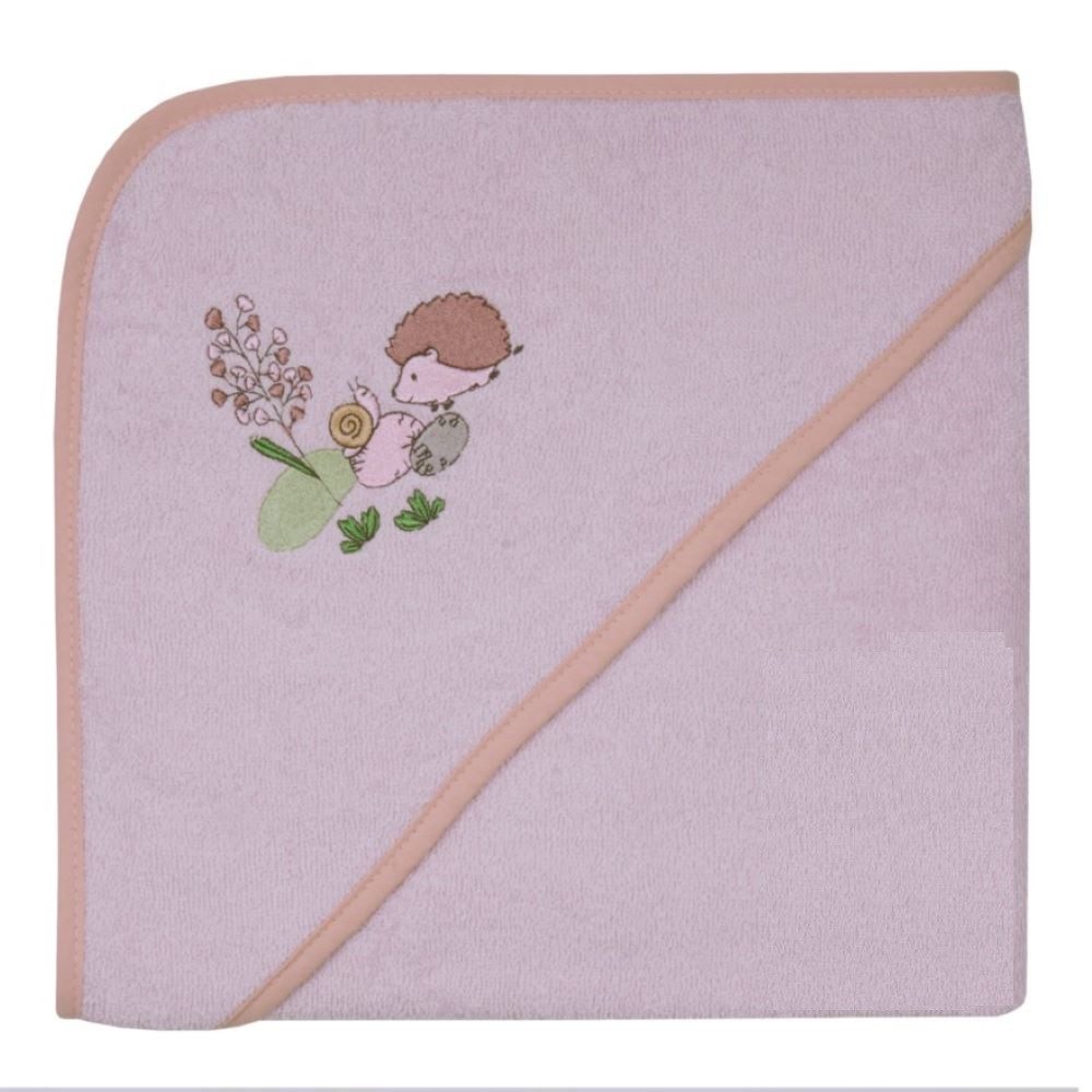 Wörner Kapuzenhandtuch Baby Geschenk Set mit Waschhandschuh "Igel rosa" GOTS