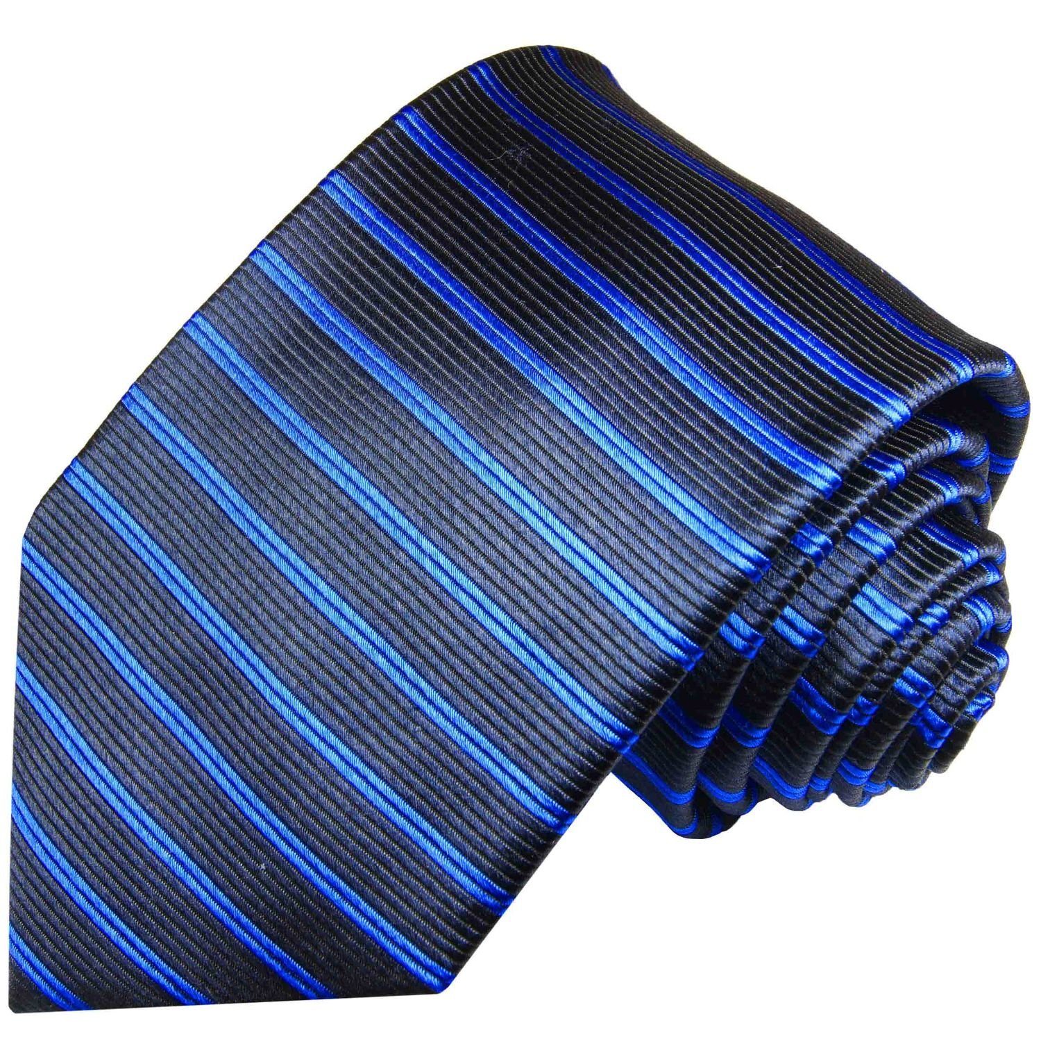 Paul Malone Krawatte Designer Seidenkrawatte Herren Schlips modern gestreift 100% Seide Breit (8cm), blau schwarz 765