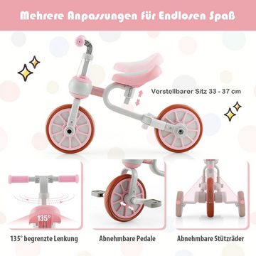 COSTWAY Dreirad 4 in 1 Laufrad, verstellbar, von 2-4 Jahren, bis 30kg