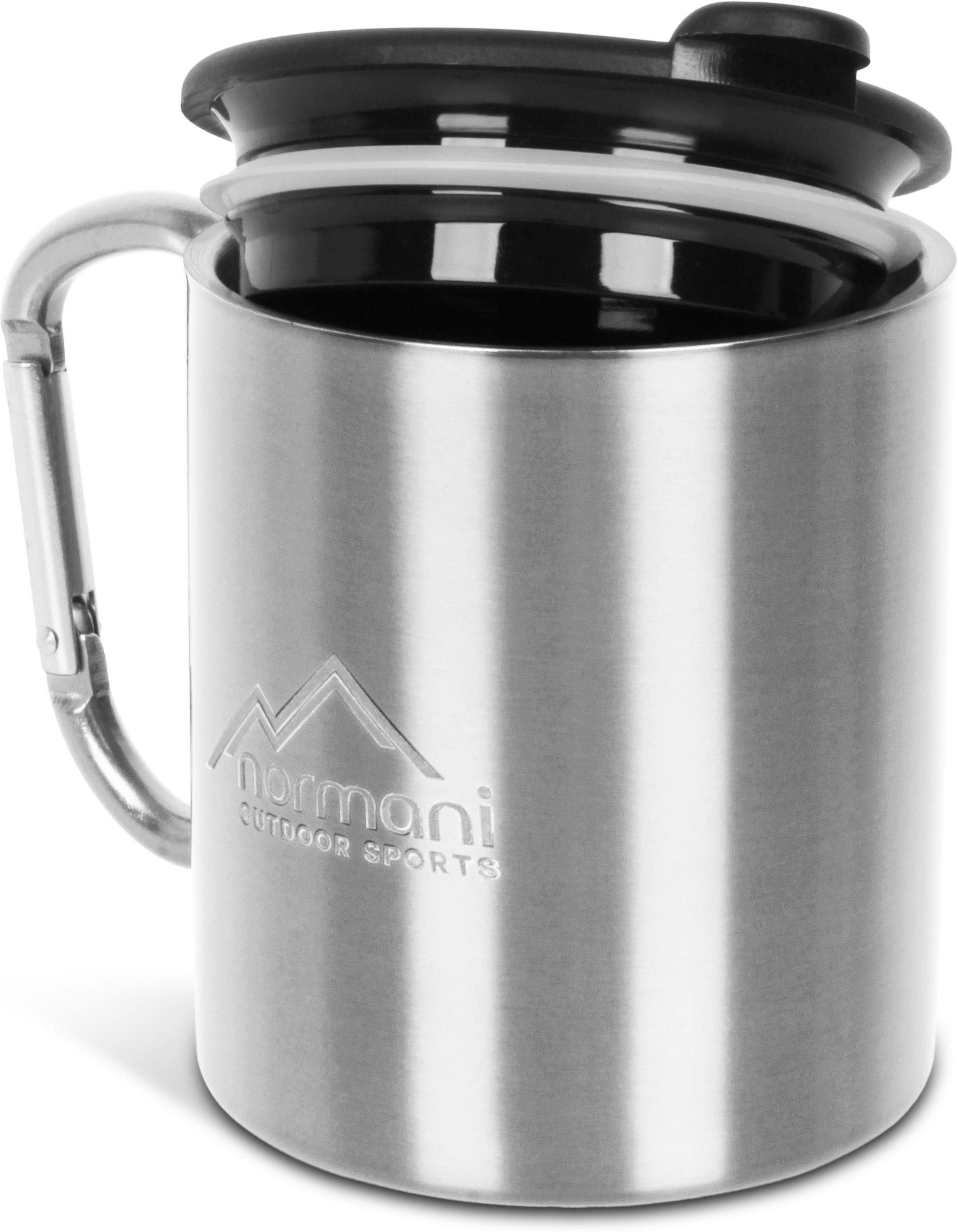 normani Becher Karabinertasse mit Trinkdeckel, Edelstahl, Doppelwandige Edelstahltasse Outdoortasse Campingtasse