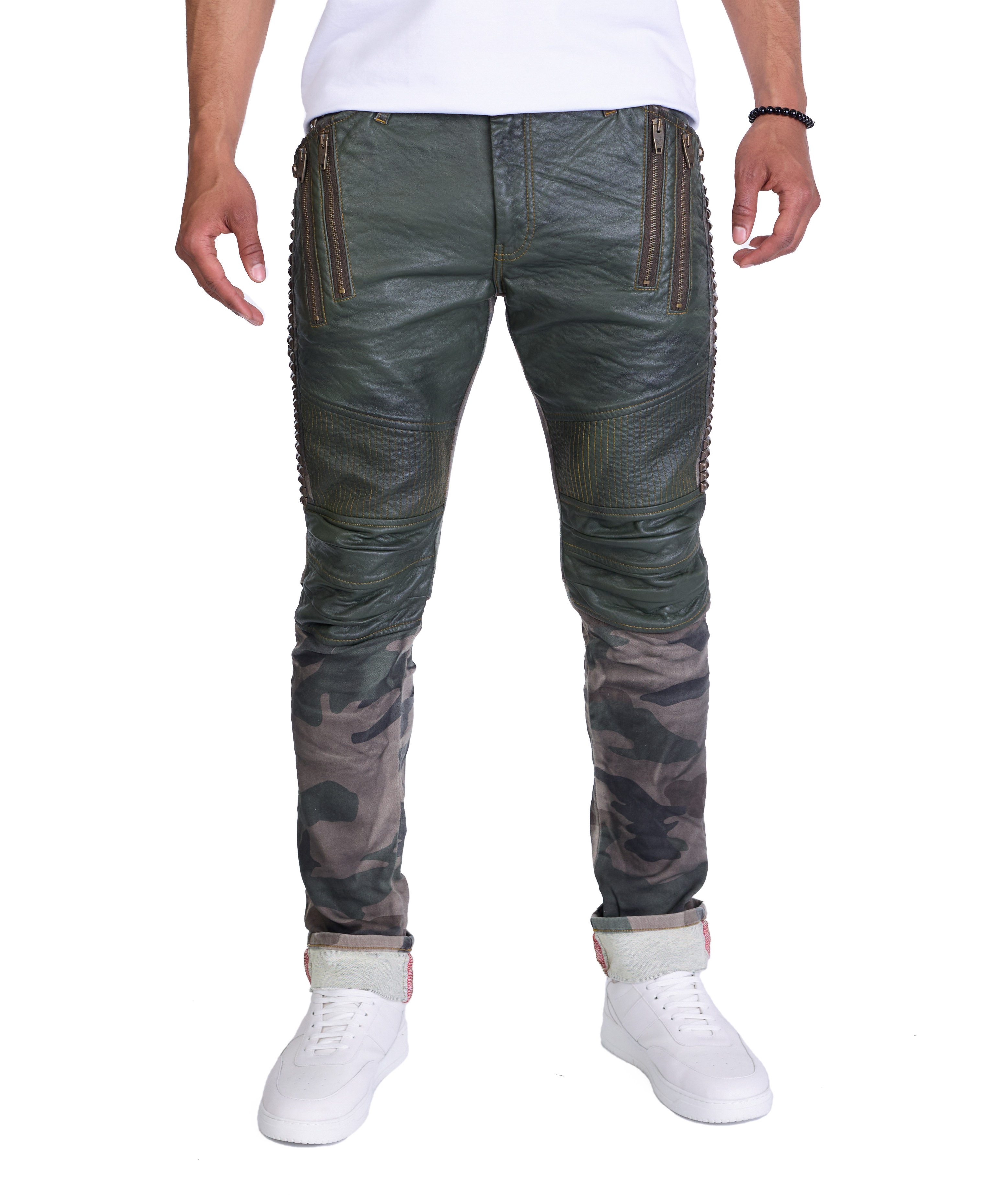 KINGZ Slim-fit-Jeans Herren Camouflage Designer Jeans Biker mit Nieten günstig online kaufen