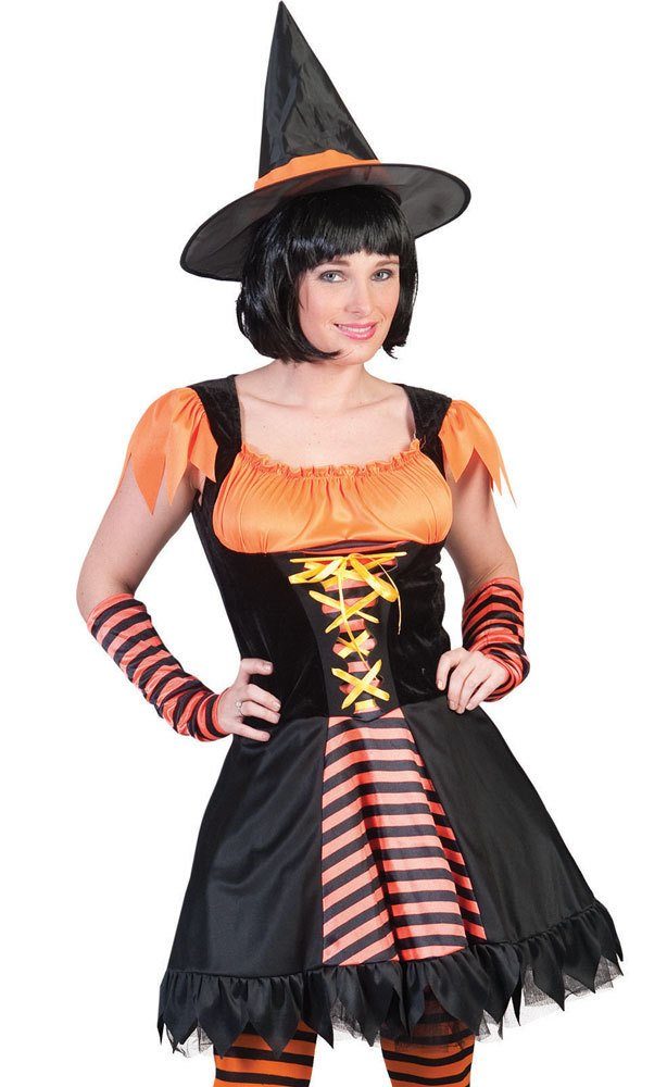 Kostüm Damen Hexenkostüm 'Hazel' - Schwarz Orange, Kostü