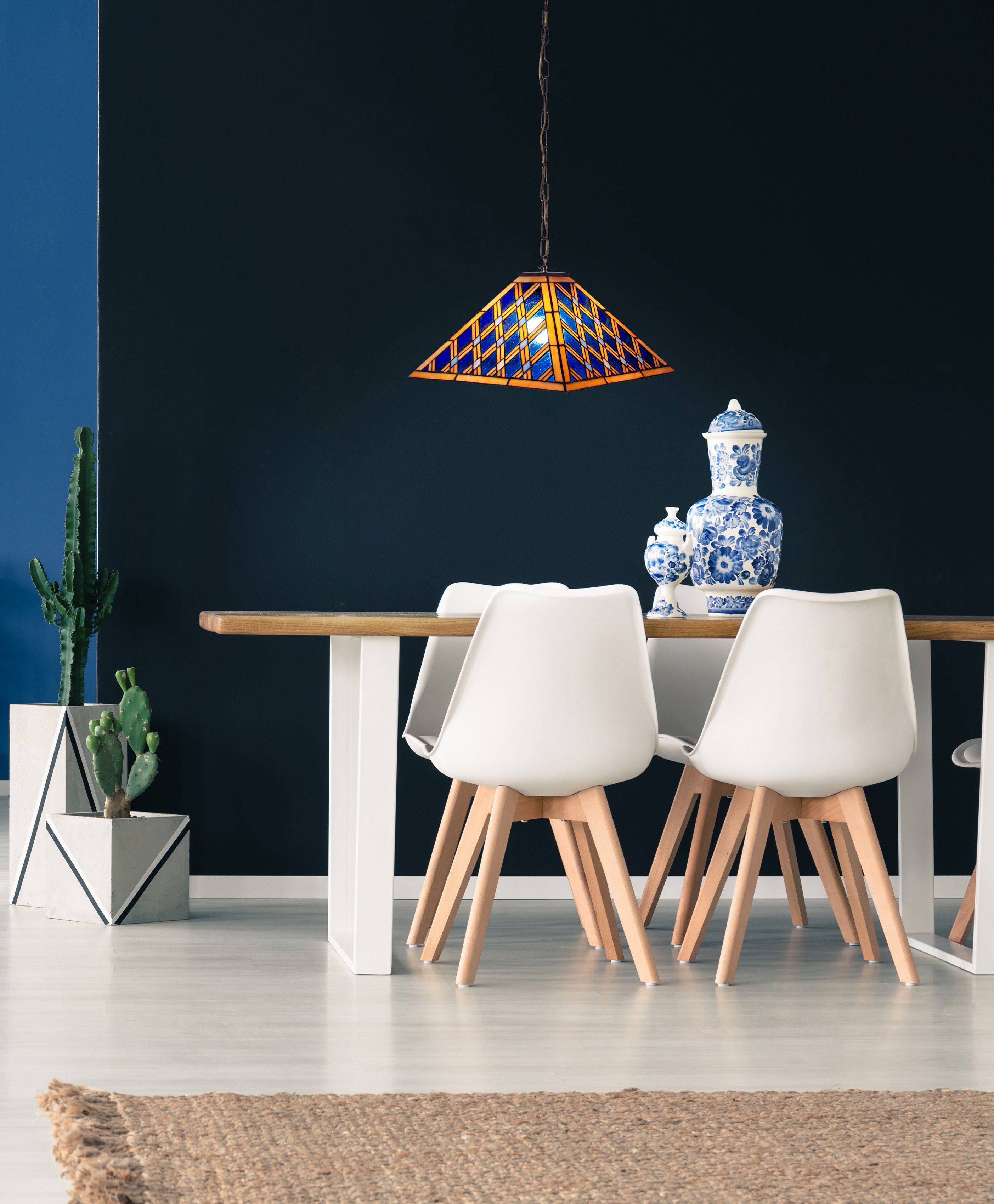 näve Pendelleuchte Pyra, ohne Leuchtmittel, Tiffany-Stil pyramidenförmig Glas blau/gold 1xE27 Pendel 80cm