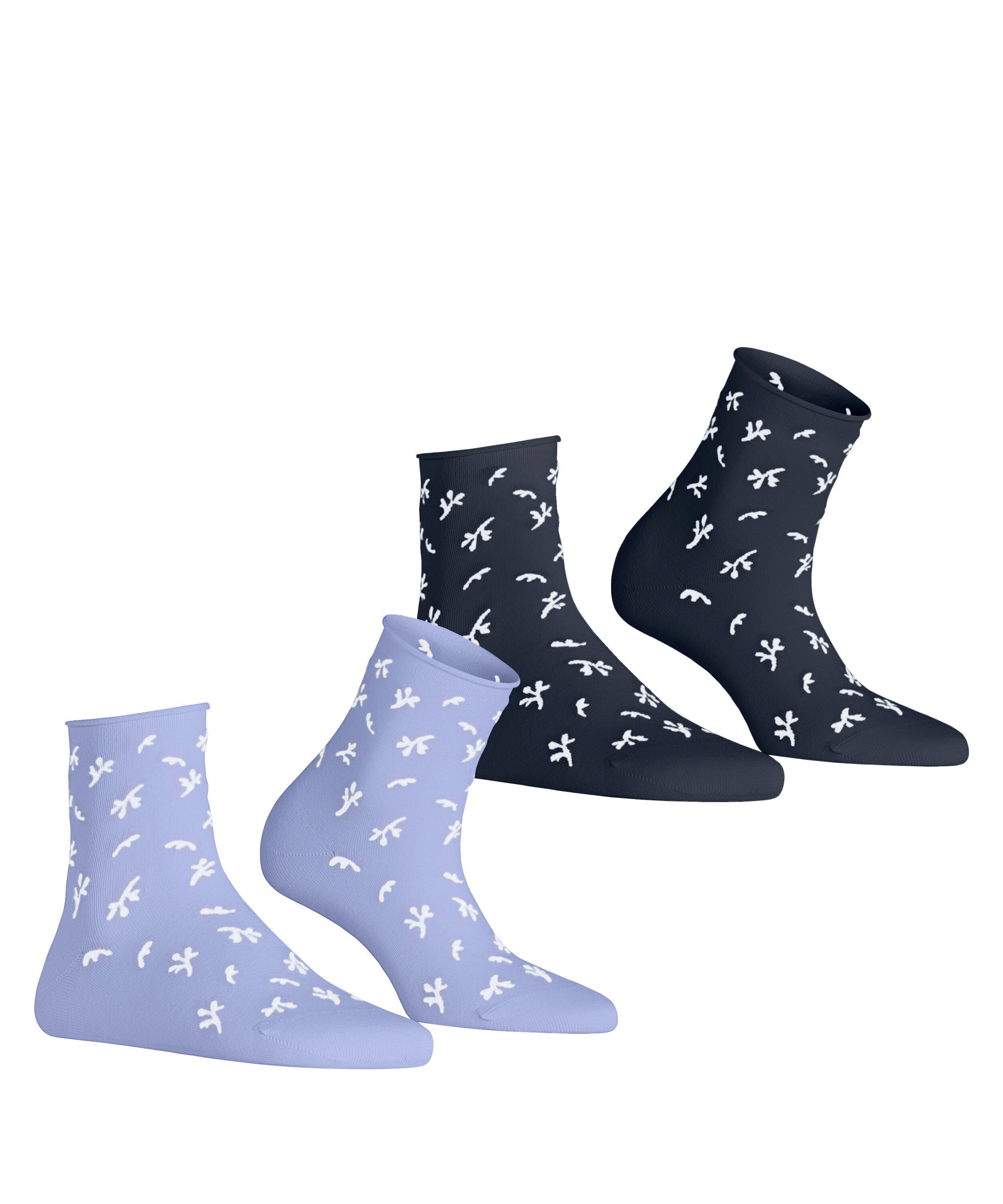 Esprit Kurzsocken Twig (2 Paar) mit kleinem Rollrand, florales Muster