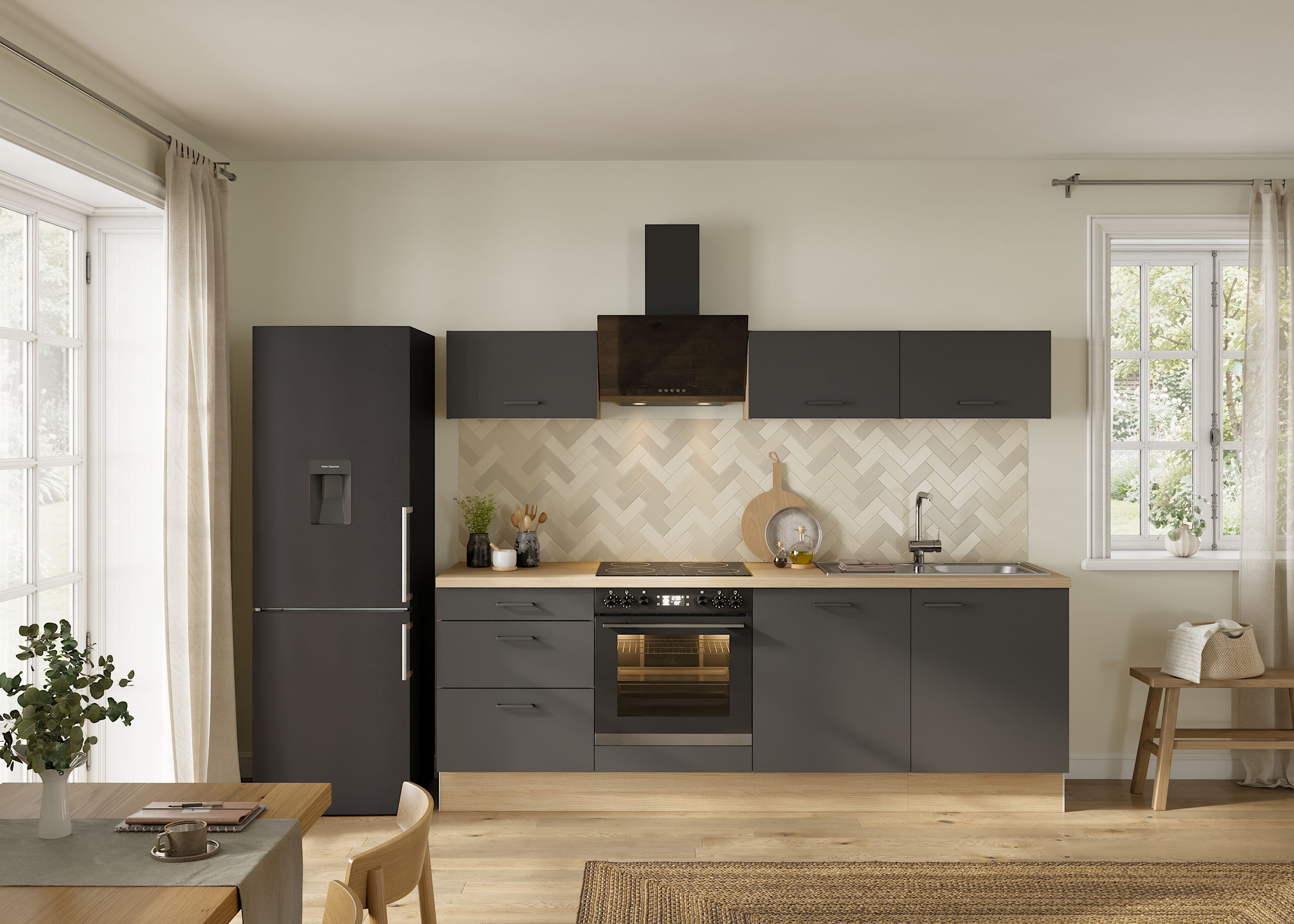 KOCHSTATION Küchenzeile KS-Sion Breite 240 cm, schnelle Montage OPTIsnap, wahlw. m.HANSEATIC-E-Geräten u.Stand Alone