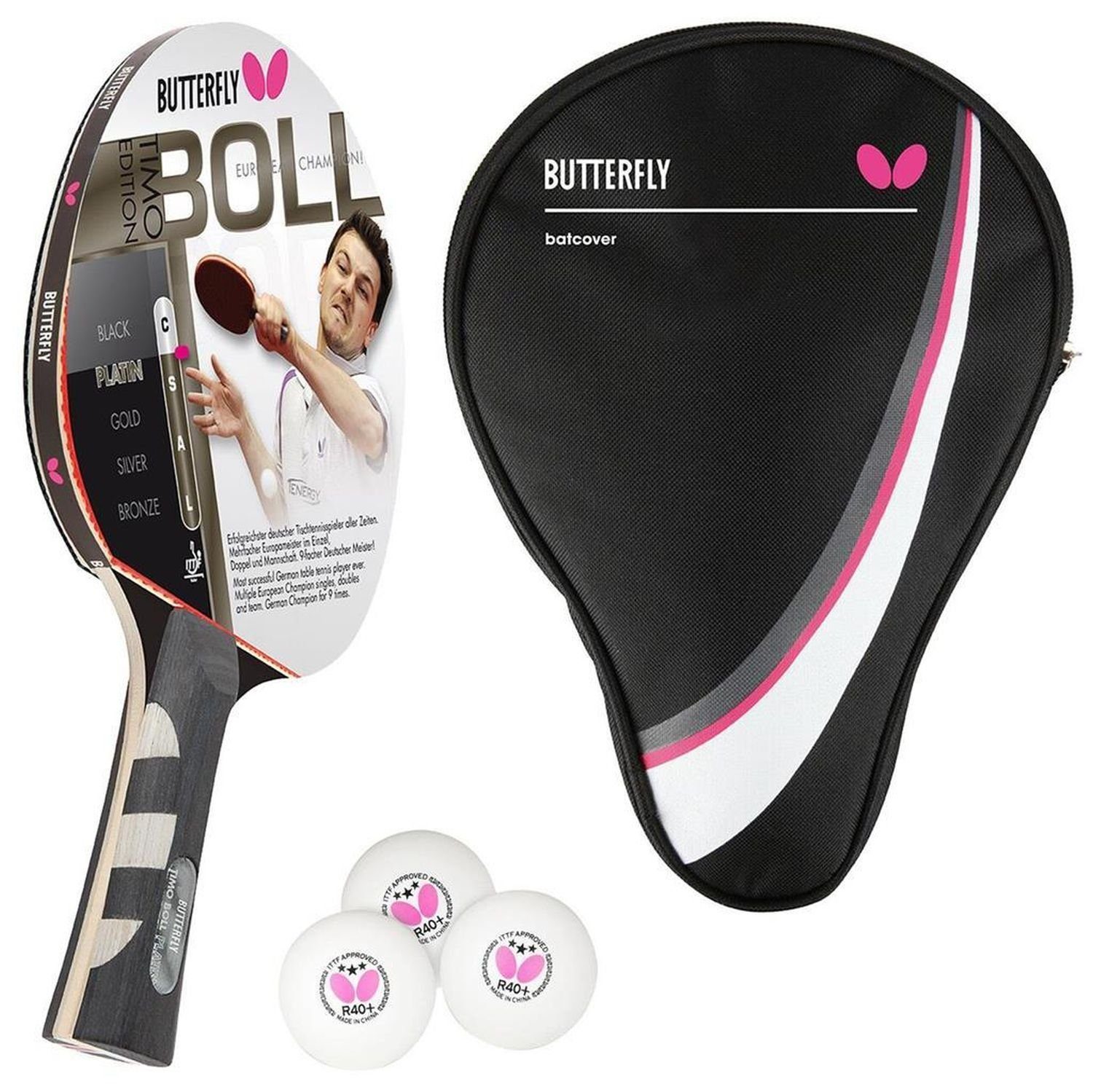 Tischtennisschläger 1x Timo Boll Platin 85025 + Drive Case 1 + Bälle
