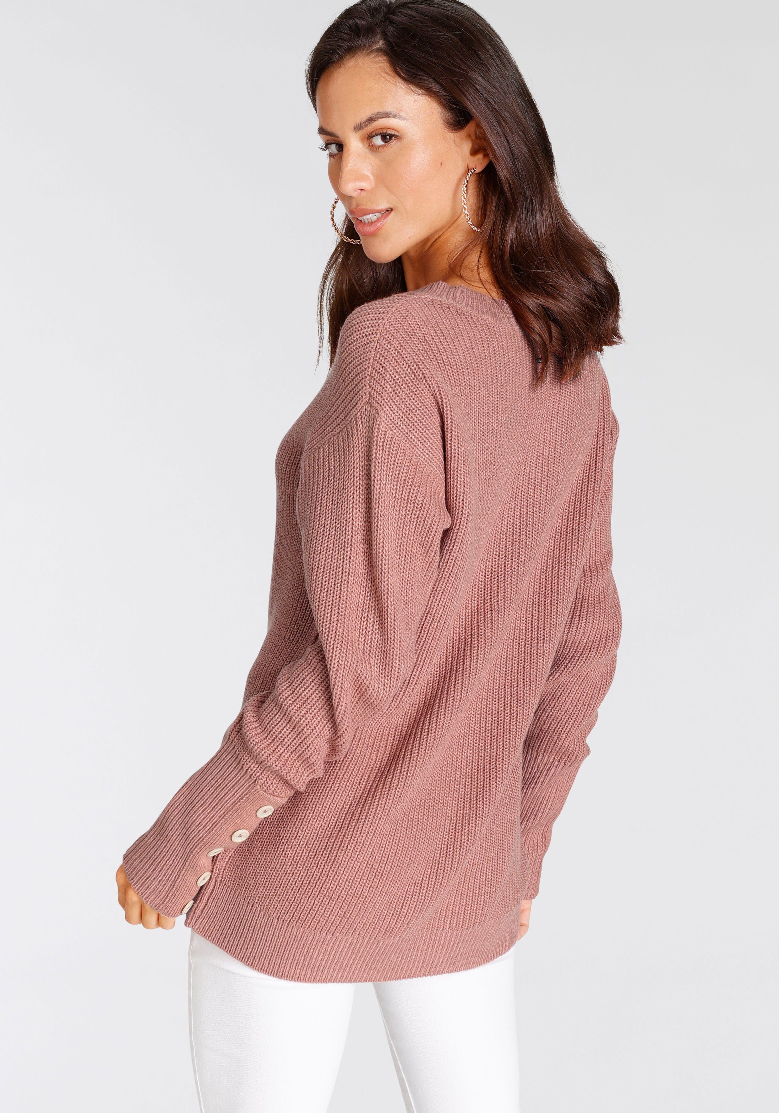 Laura Scott Strickpullover Übergangspullover aus Grobstrick, mit Zierknöpfen