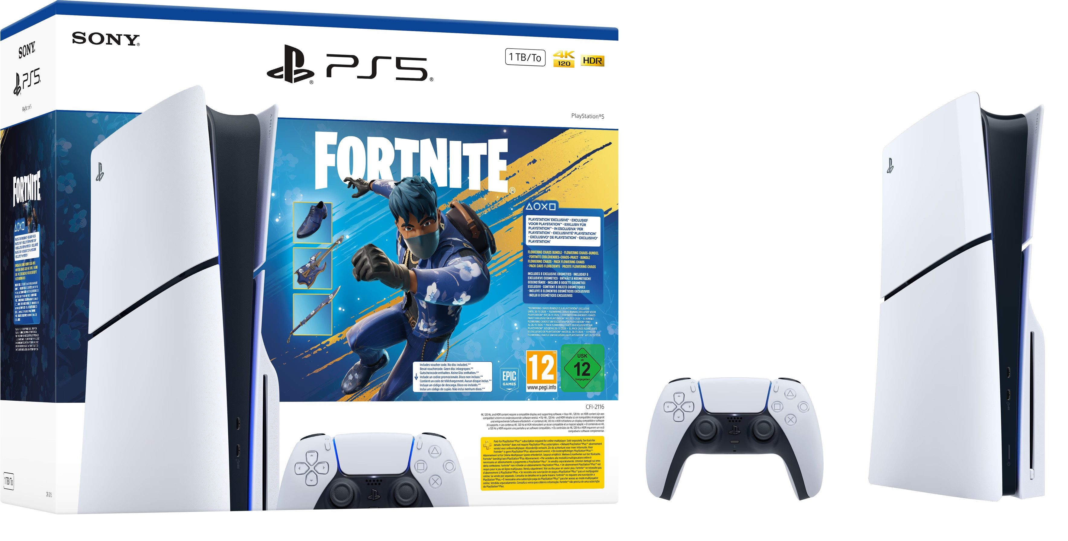 Playstation PS5 Slim Konsole – Fortnite Flowering Chaos Edition Bundle (ohne extra Controller St), Erblühendes-Chaos-Bundle