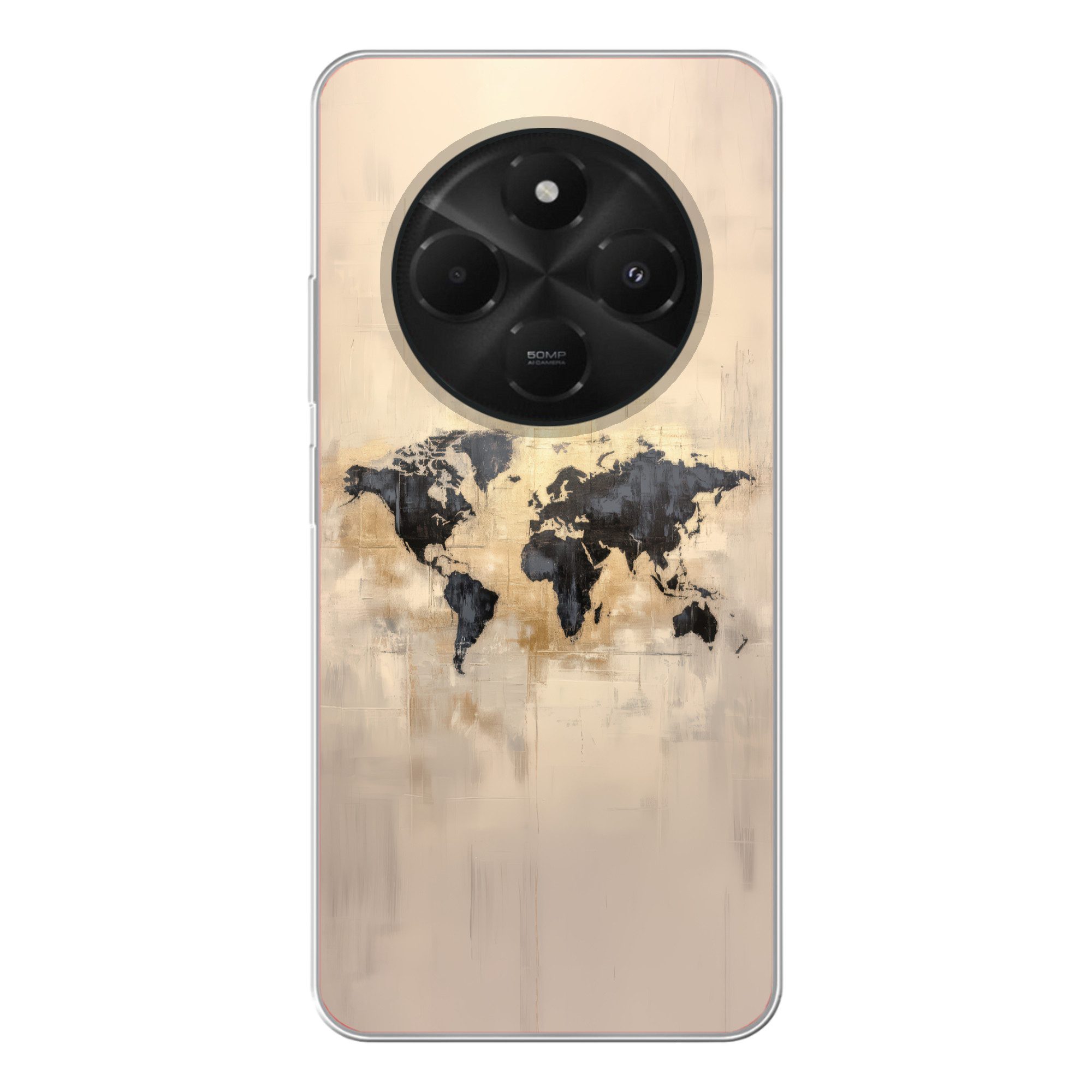 Handyhülle für Xiaomi Poco C75 Weltkarte - Gold - Schwarz - Abstrakt