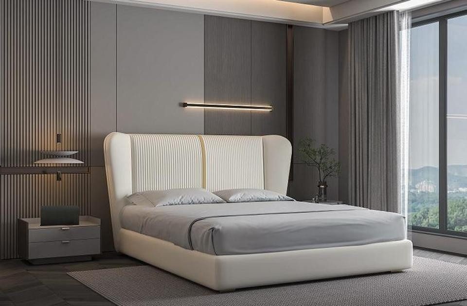 JVmoebel Polsterbett Beige Polsterbett mit gepolsterter Oberfläche und modernem Design, Made in Europe