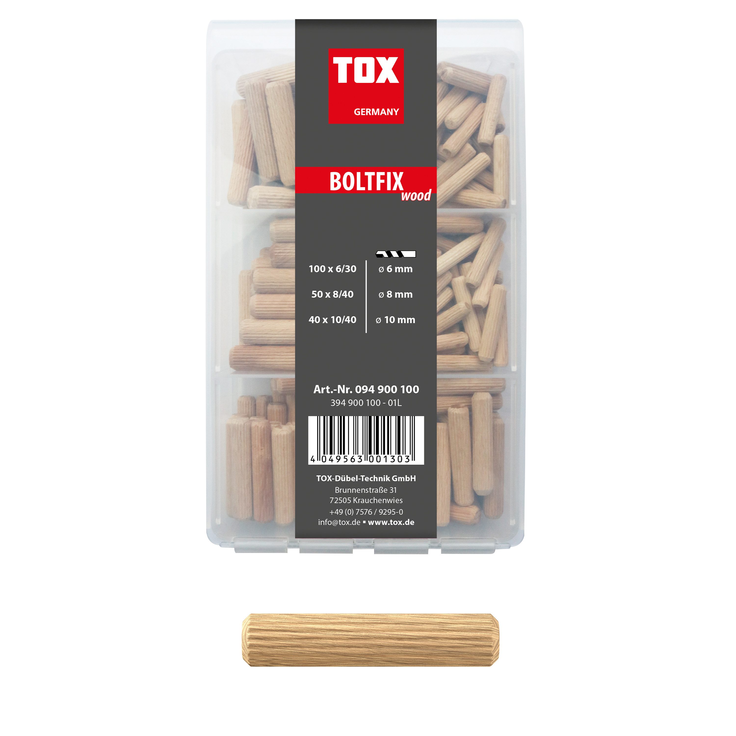 Tox Dübel-Set Holzdübel Sortiment Boltfix wood (190 tlg) - 100x 6x30 - 50x 8x40, (190-tlg)