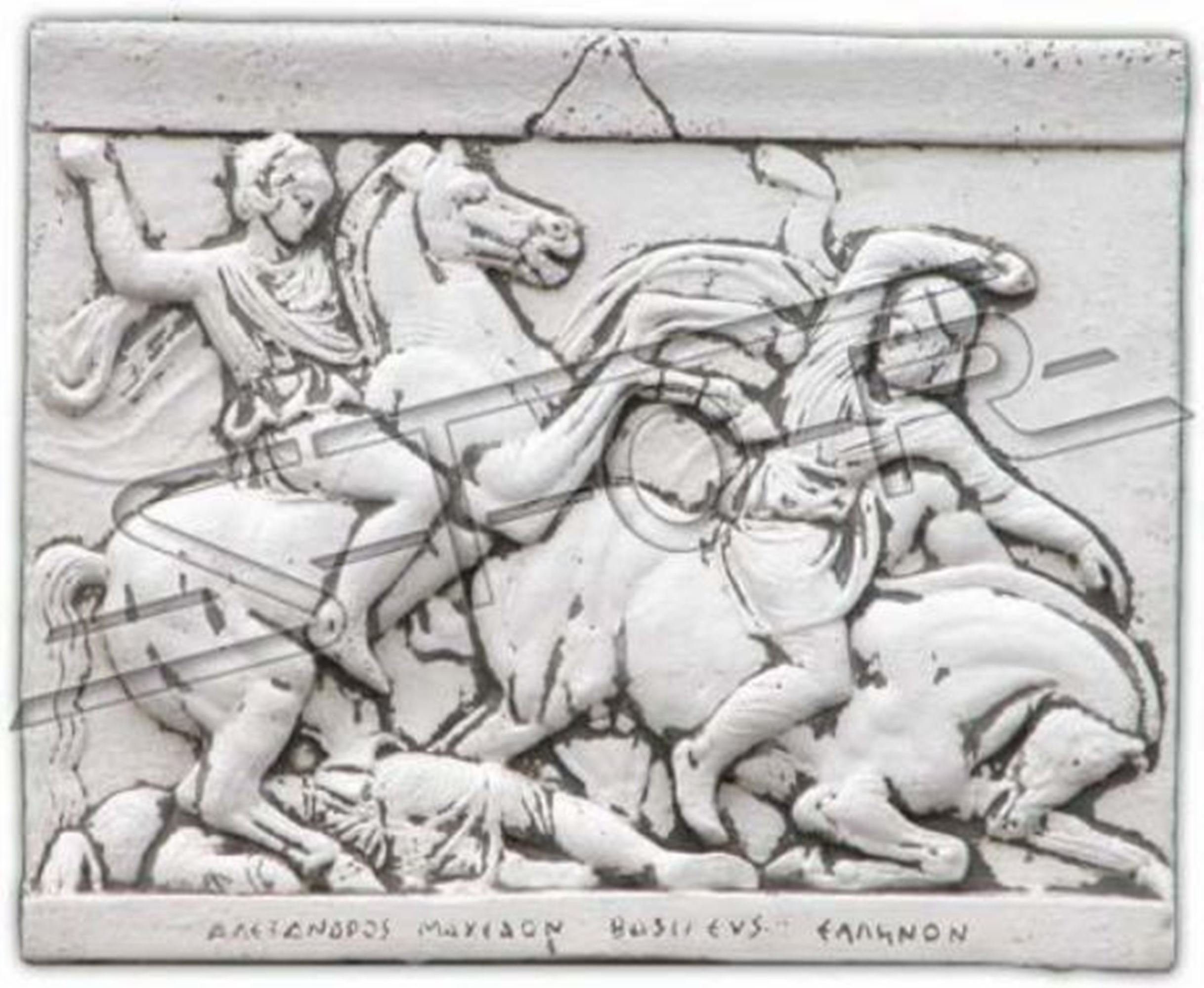Relief Alexander Bilder Große Stein Wand der Wandrelief Pferd Bild JVmoebel Skulptur