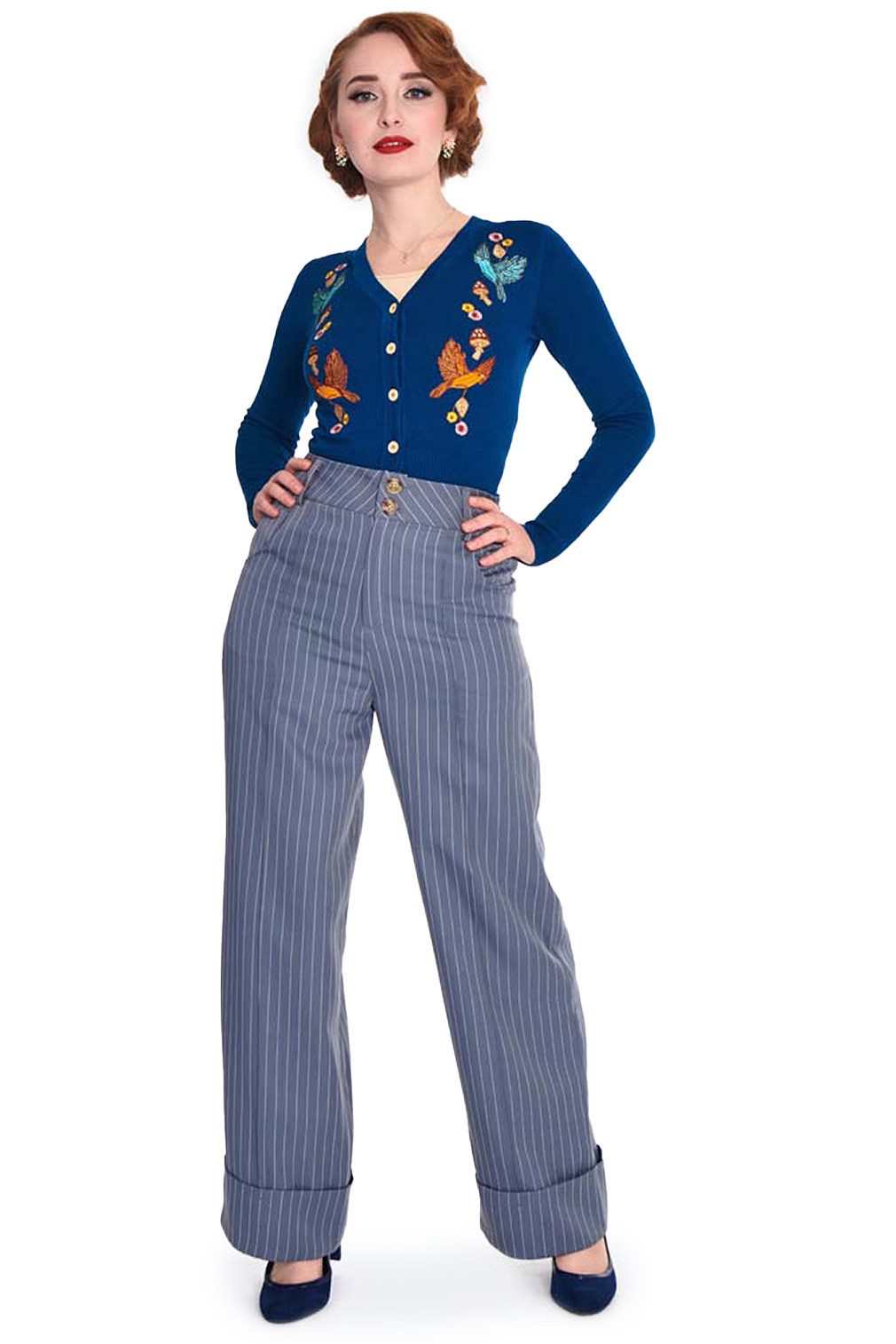 Voodoo Vixen Stoffhose Retro Style Turn Up Vintage Trousers 40er Jahre Stil