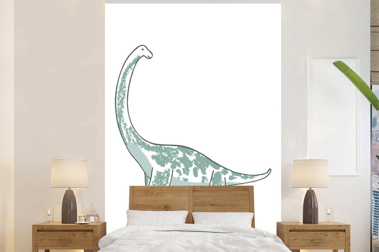 MuchoWow Fototapete Kinderzimmer- Brachiosaurus - Dinosaurier - Jungen - Mädchen - Kind, Matt, bedruckt, (3 St), Montagefertig Vinyl Tapete für Wohnzimmer, Wandtapete