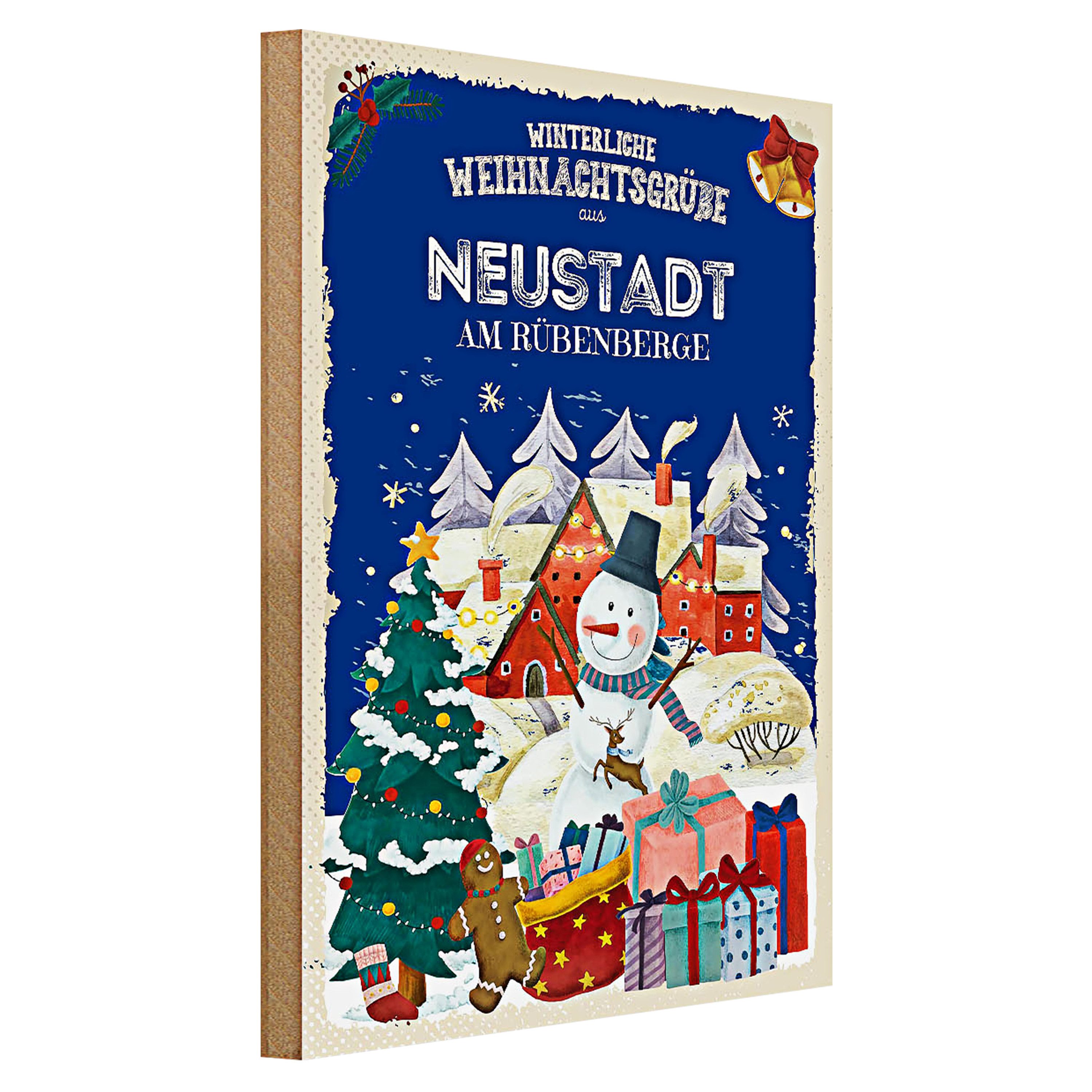 Roomando Holzbild Weihnachtsgrüße aus NEUSTADT AM RÜBENBERGE 30x40cm