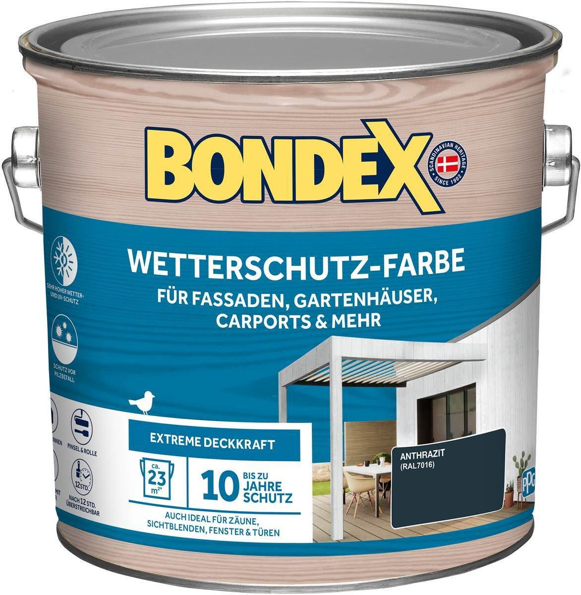 Bondex Wetterschutzfarbe Wetterschutz-Farbe 2,5 L Anthrazit, witterungsbeständig, atmungsaktiv