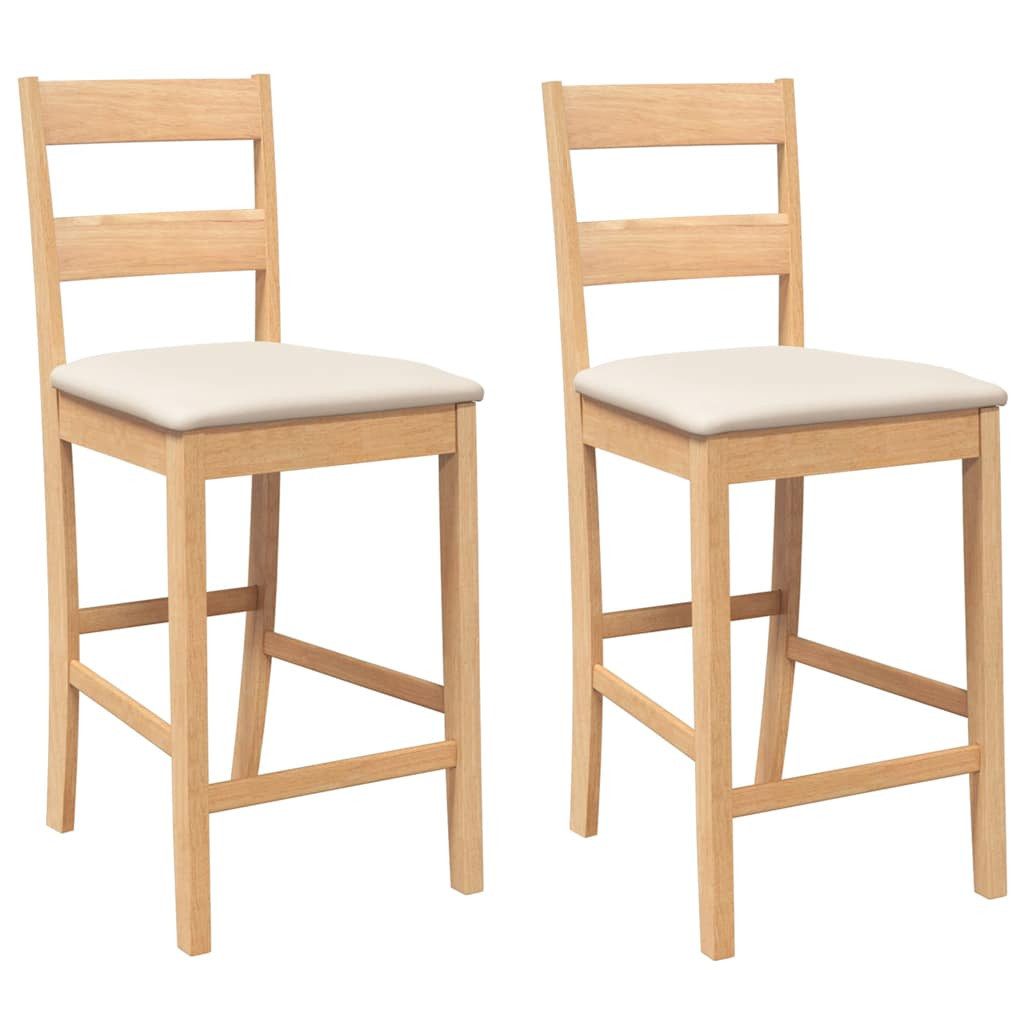 Barhocker Barhocker mit Kissen 2 Stk. Natur Massivholz Gummibaum