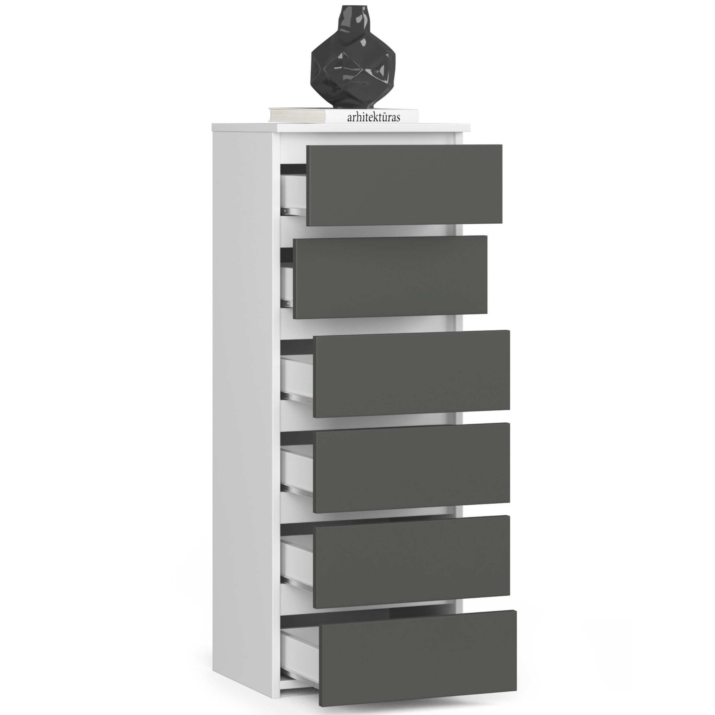 Home Collective Kommode 40 cm breit Holz Highboard Sideboard für Flur Schlafzimmer Wohnzimmer (Mehrzweckschrank Schrank schmal Kommode Schlafzimmer mit Schubladen), Kinderzimmer Organizer, 109 cm hoch mit 6 Schubladen weiß-graphit