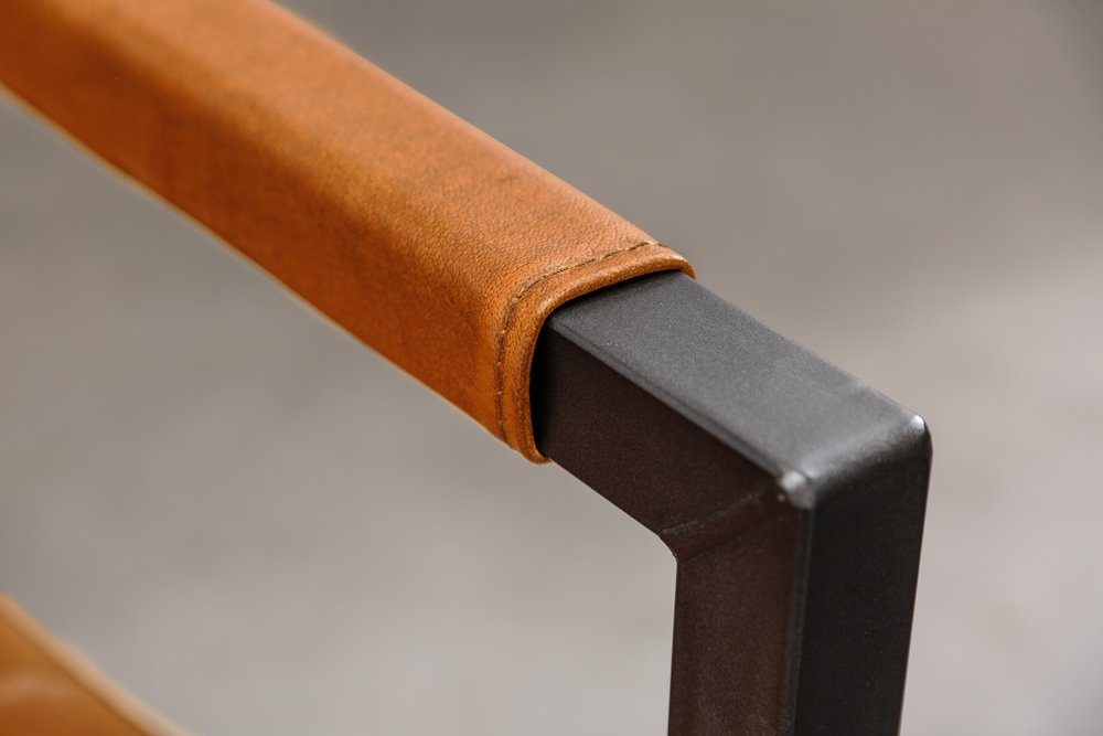 GRAND · · Industrial Leder Metall BUFFALO Design · Armlehne Esszimmer · Freischwinger riess-ambiente schwarz, mit / cognac