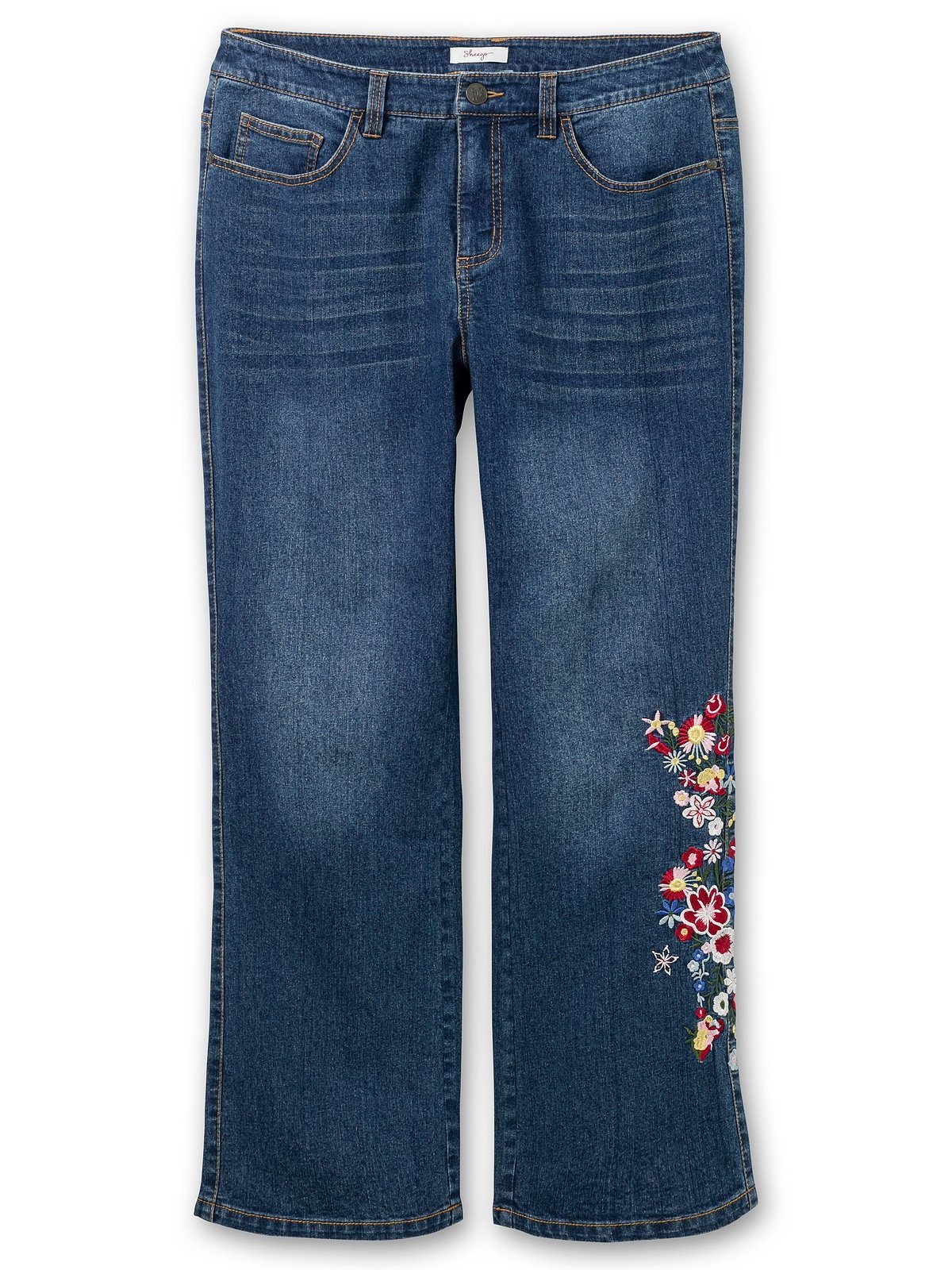 sheego by Joe Browns Große Größen am Bein mit Bootcut-Jeans seitlich Blumenstickerei