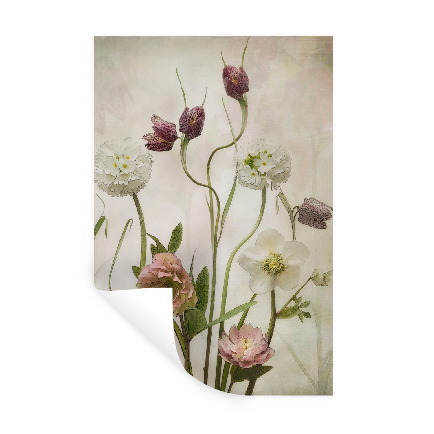 MuchoWow Wandsticker Blumen Garten Frühling - Wohnzimmer, Selbstklebend, (1 - Schlafzimmer Wandtattoo, St), - Wandaufkleber, Stilleben