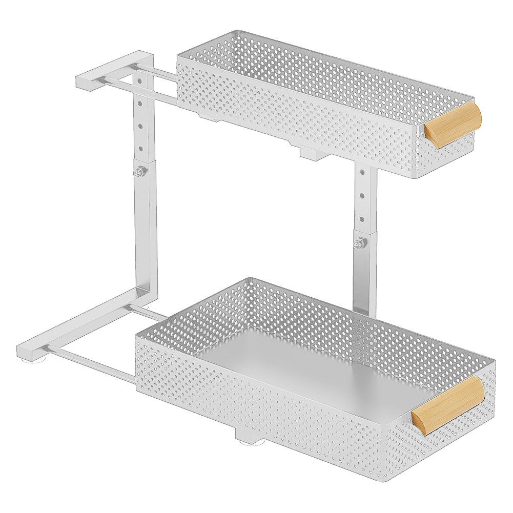 GarveeMore Küchenorganizer-Set 2 Layer CarbonStahl Küchenspüle Rack Schrank Schieben Ziehen Schublade, 41x39x31cm Gewürze Flasche geschichtet Lagerregal Badezimmer Organizer