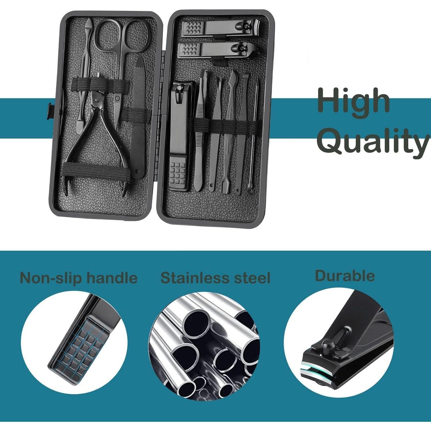 LuxusKollektion Nagelschere Maniküre Pediküre Set 12-teilig Edelstahl Nagelset Männer Pflegeset