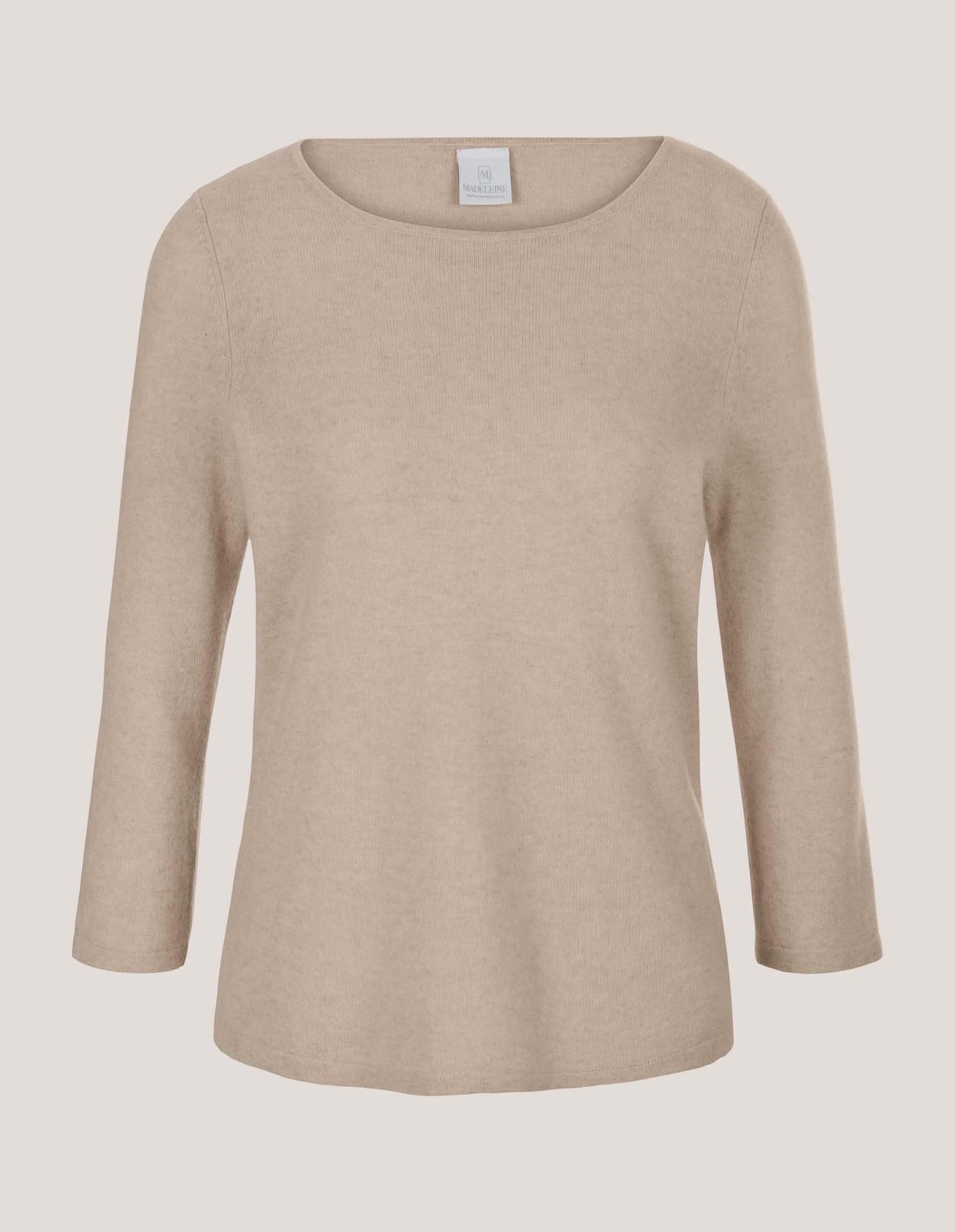 MADELEINE Strickpullover Kaschmirpullover mit U-Boot-Ausschnitt Basicshirt mit 3/4-Ärmeln und flachen Abschlüssen