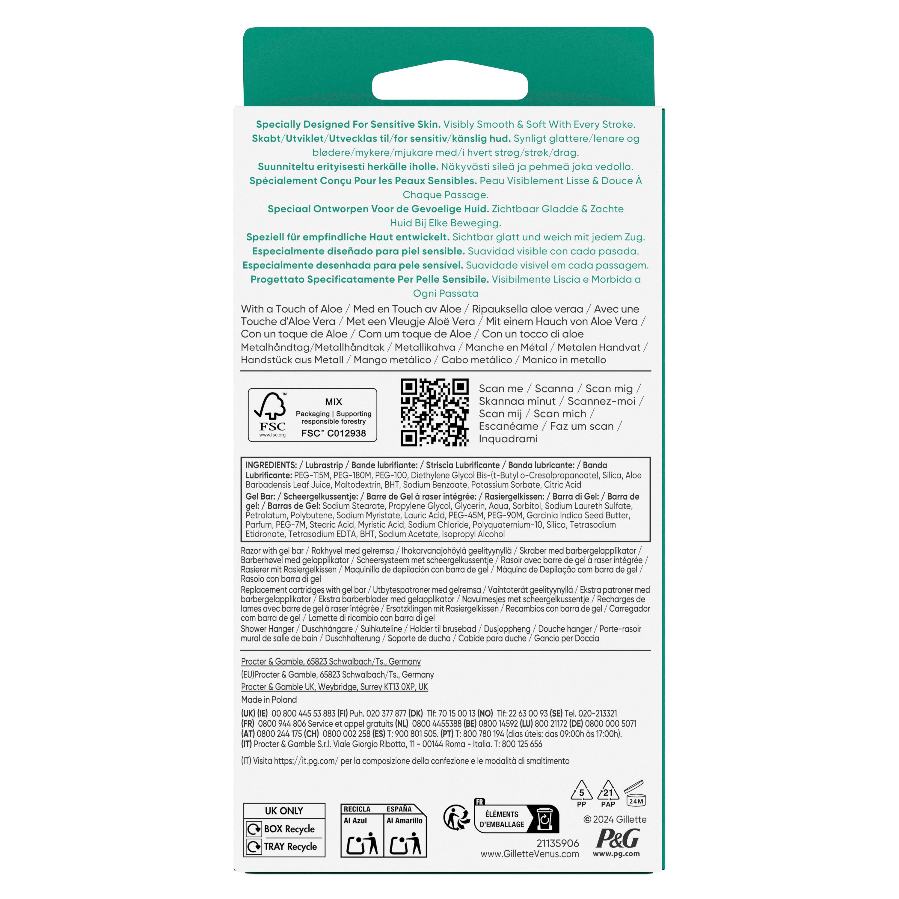 Gillette Venus Nassrasierer Comfortglide Sensitive + 3 Ersatzklingen + Duschhalterung