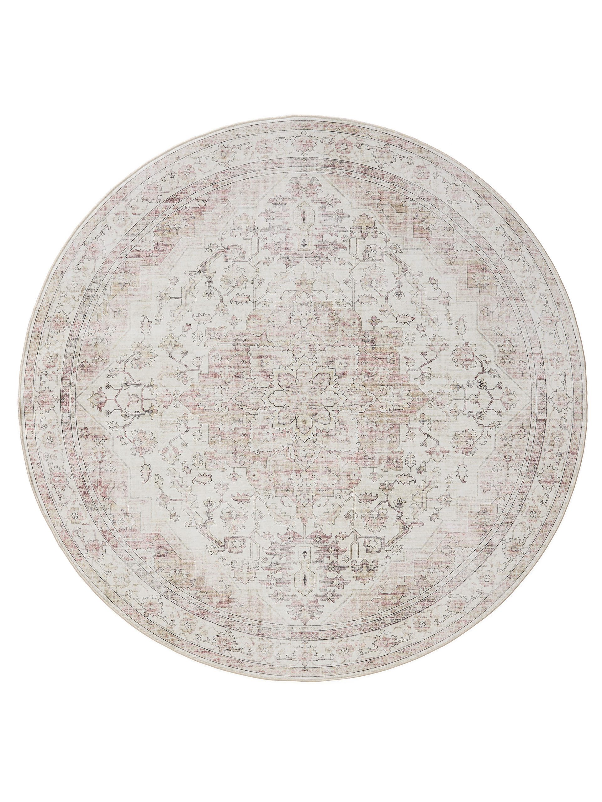 Interiyou Teppich Gent, Rund, Höhe: 5 mm, Vintage Kurzflor für Wohnzimmer, Schlafzimmer, waschbar, pflegeleicht