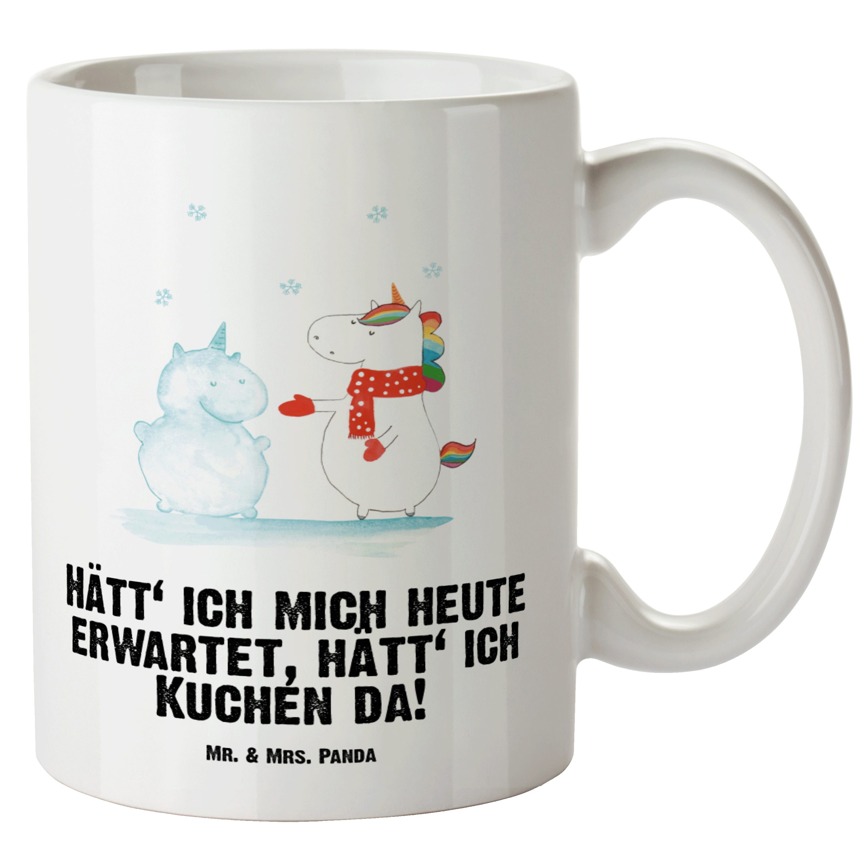Mr. & Mrs. Panda Tasse Einhorn Schneemann - Weiß - Geschenk, Kuchen, XL Tasse, Groß, Pegasus, XL Tasse Keramik