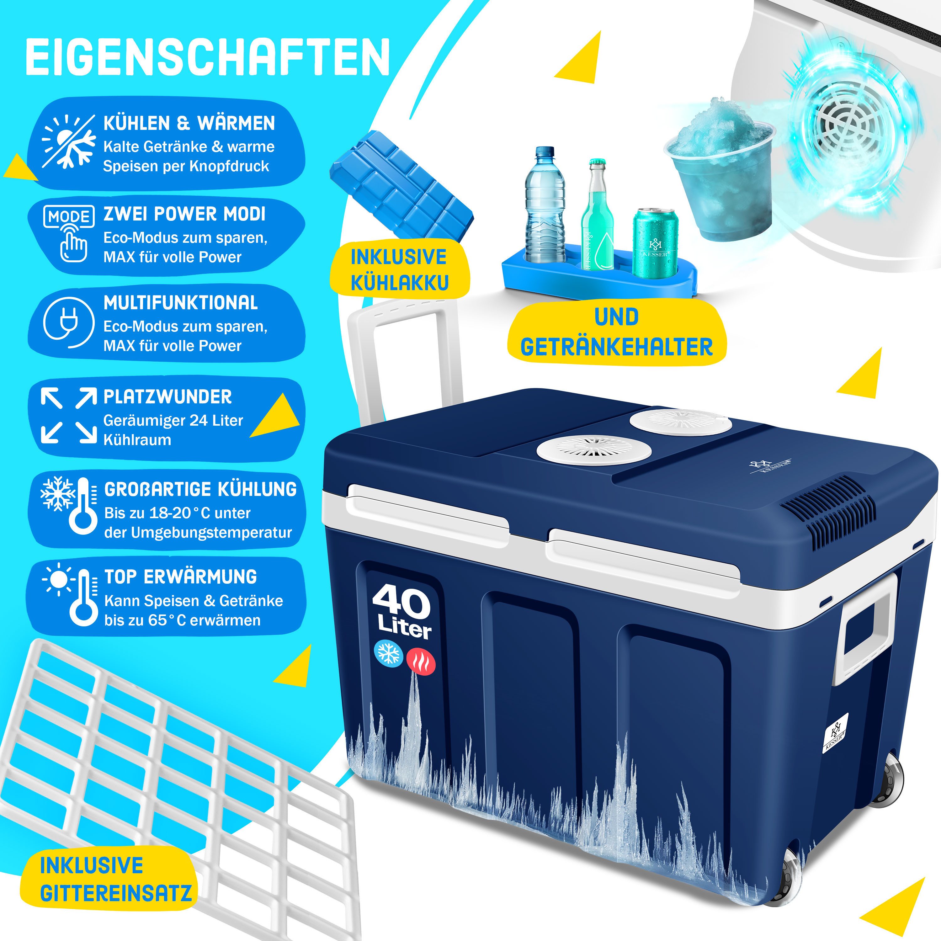 KESSER Kühlbox, 40 l, Thermo-Elektrisch Warmhalten & kühlen -18 bis 65° C für Auto & Camping