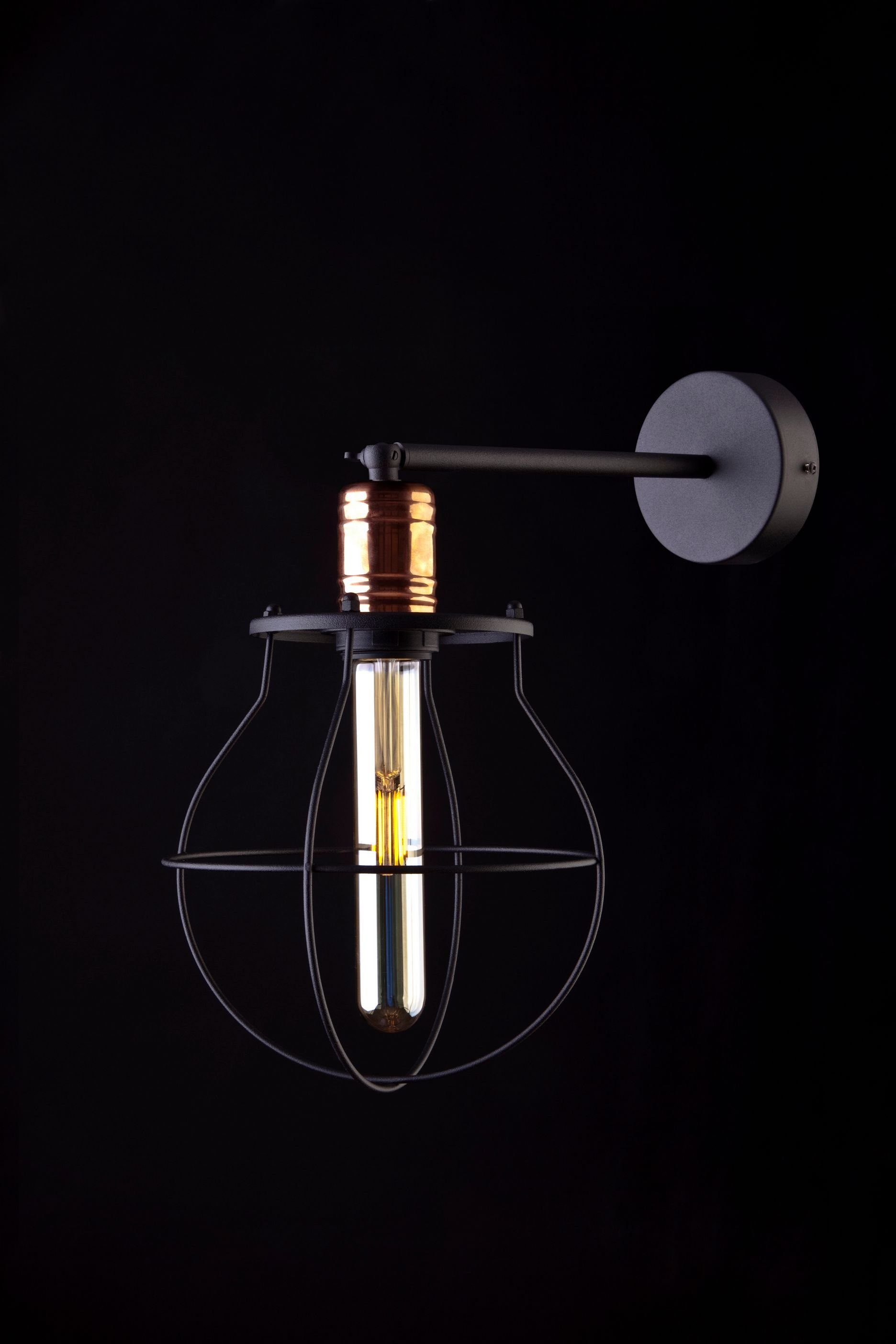 Licht-Erlebnisse Wandleuchte MANUFACTURE, in Metall Kupfer Leuchtmittel, Wandlampe ohne E27 Flur Vintage Schwarz