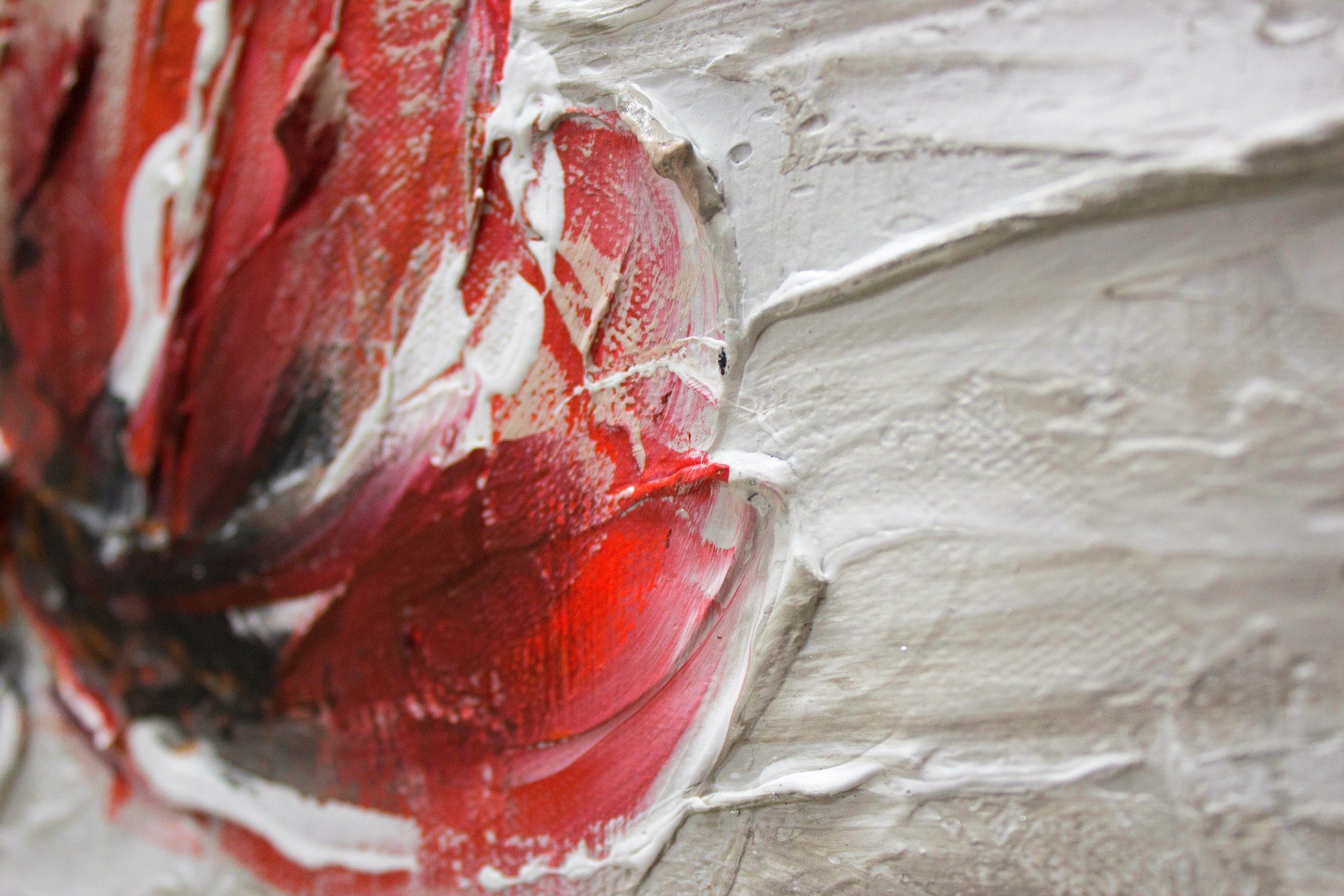 YS-Art Gemälde Blüte, Blumen, Leinwand Bild Handgemalt Rote Blüten Blumen Abstrakt