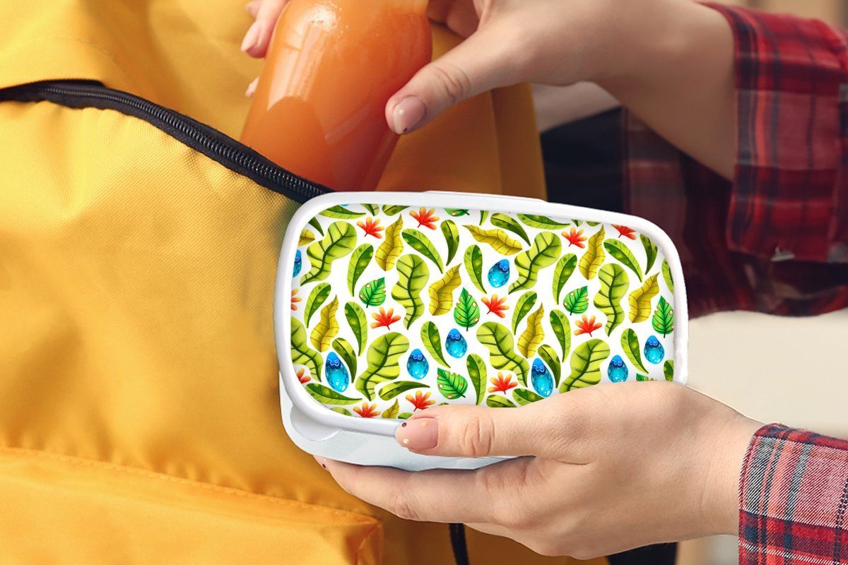 - Tropische weiß - Brotbox Jungs Dschungel (2-tlg), Kinder für Erwachsene, MuchoWow Mädchen Design und für Kunststoff, und Blätter, Lunchbox Brotdose,