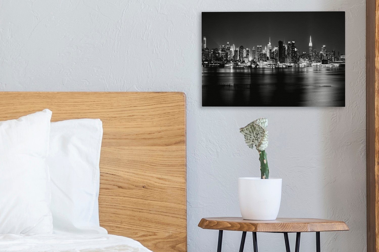 York (1 St), Skyline New cm schwarz von OneMillionCanvasses® - und weiß, Reflektierte Aufhängefertig, Wandbild 30x20 Leinwandbilder, Wanddeko, Leinwandbild