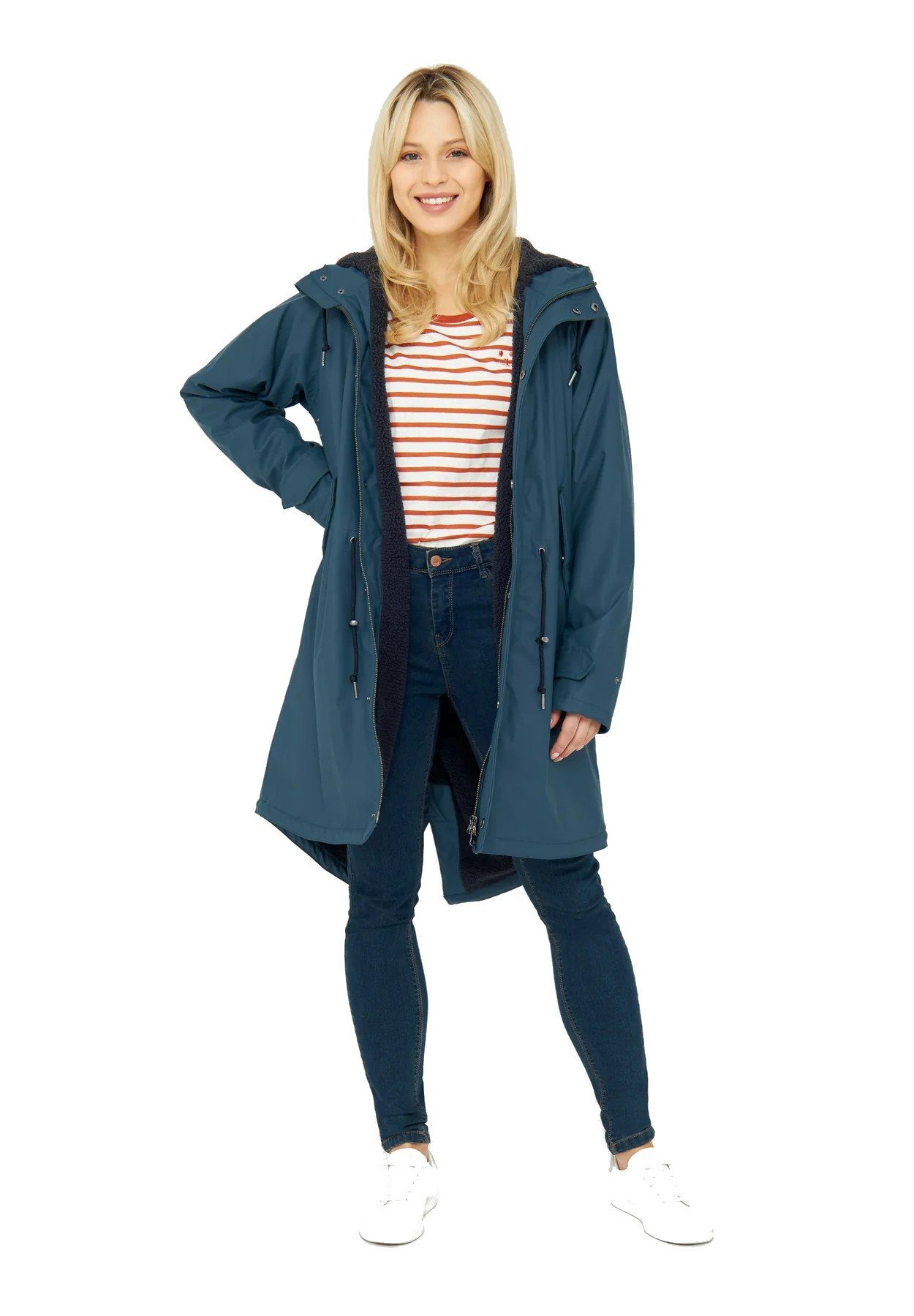 Tidaholm" Regenjacke Orion Regenjacke Damen mit Recycled Derbe Kapuze gefüttert Blue/Navy "Friese