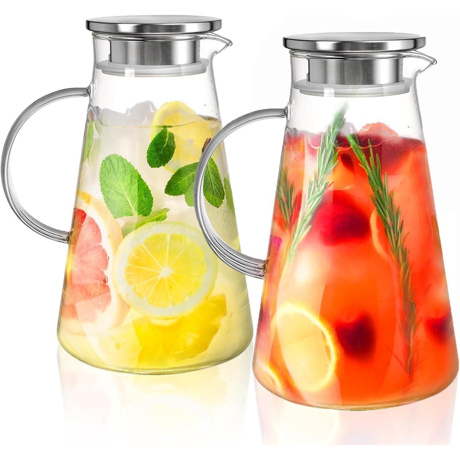 LuxusKollektion Wasserkaraffe Glaskaraffe 2 Liter mit Edelstahl Ausgießer und Deckel aus