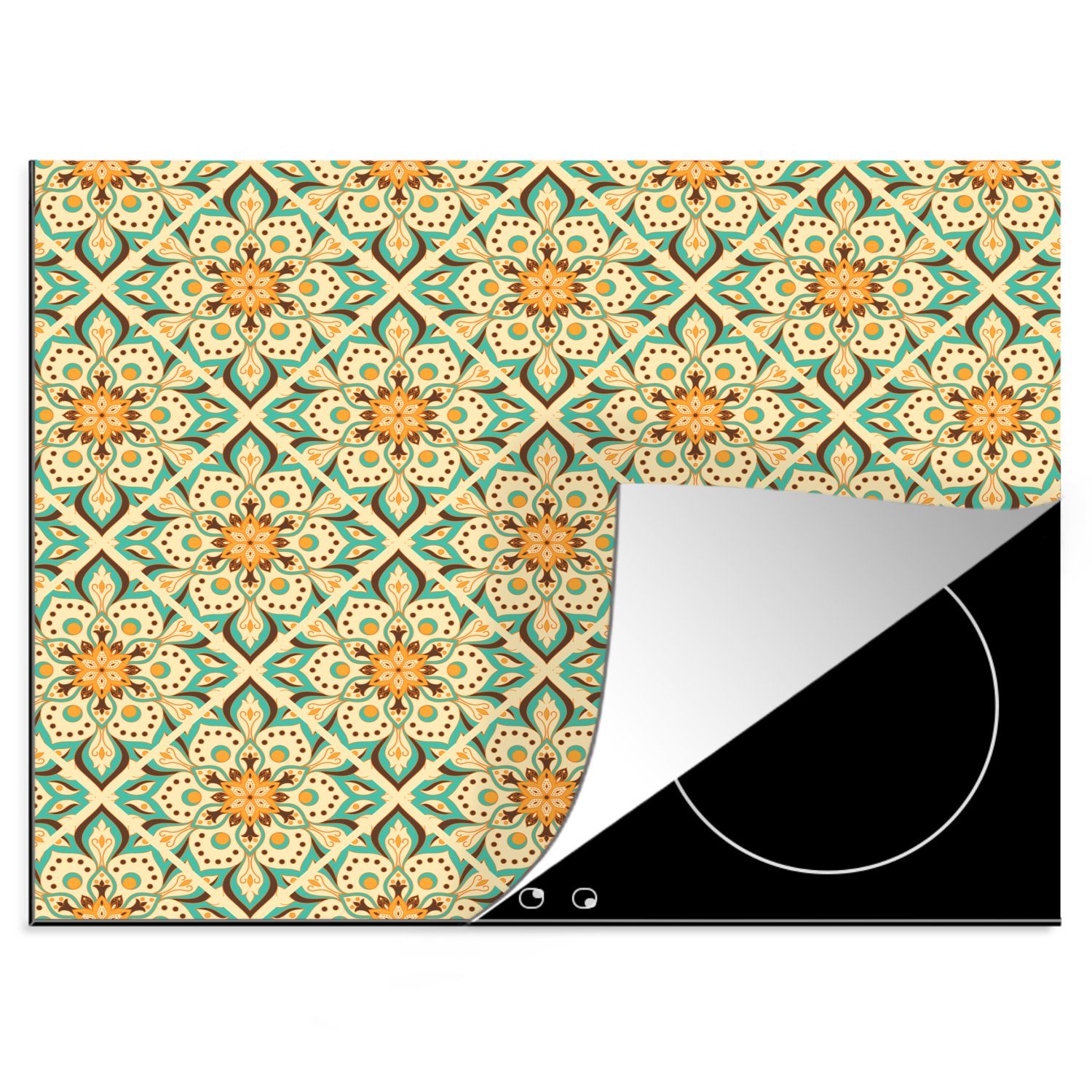 MuchoWow Herdblende-/Abdeckplatte Boho - Muster - Mandala - Blumen, Vinyl, (1 tlg), 60x52 cm, Mobile Arbeitsfläche nutzbar, Ceranfeldabdeckung