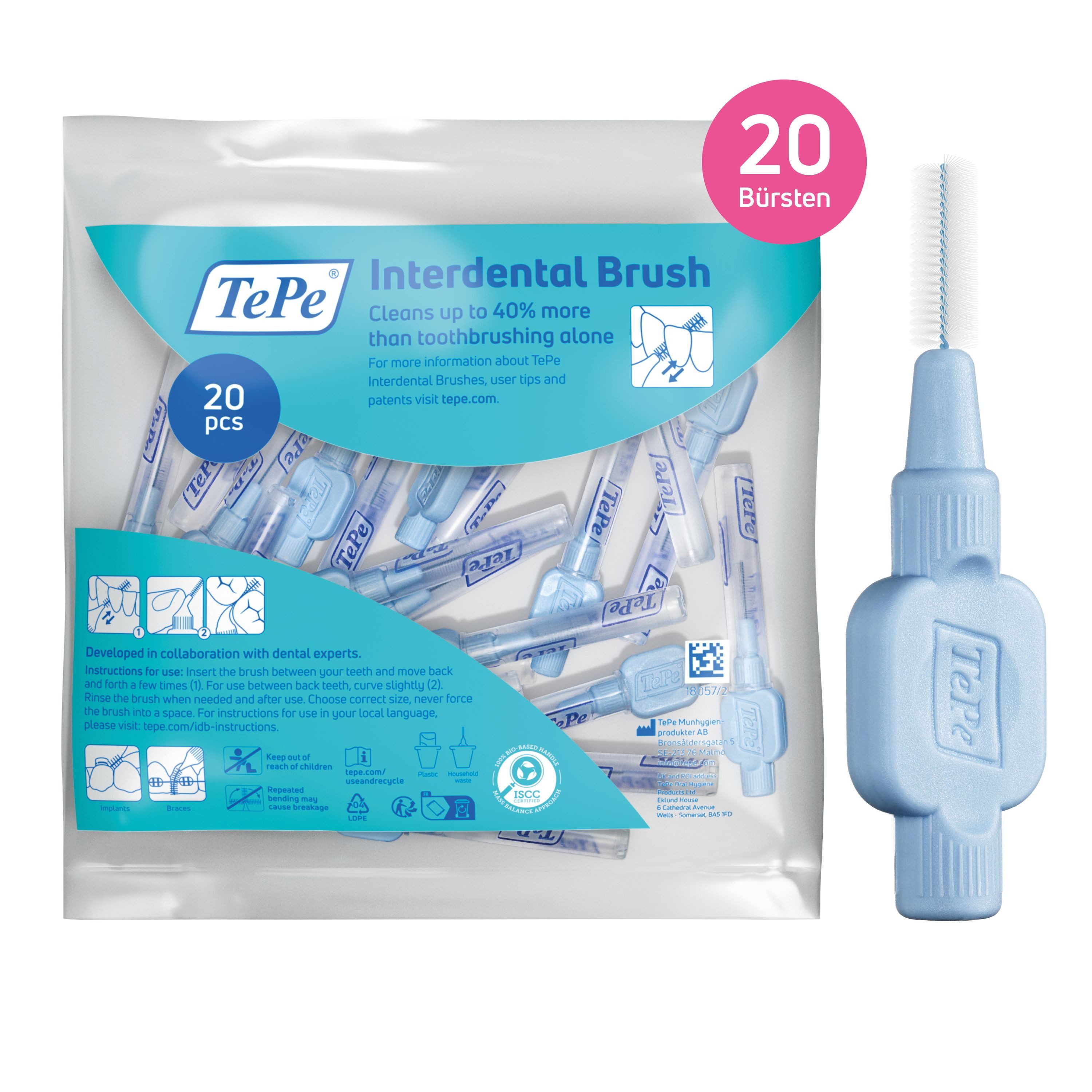 TePe Interdentalbürsten 20 Stück extra Soft Zahnreinigungsstäbchen aus Schweden