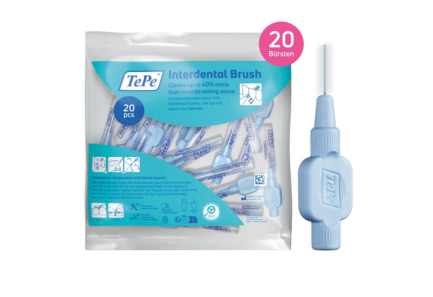 TePe Interdentalbürsten 20 Stück extra Soft Zahnreinigungsstäbchen aus Schweden