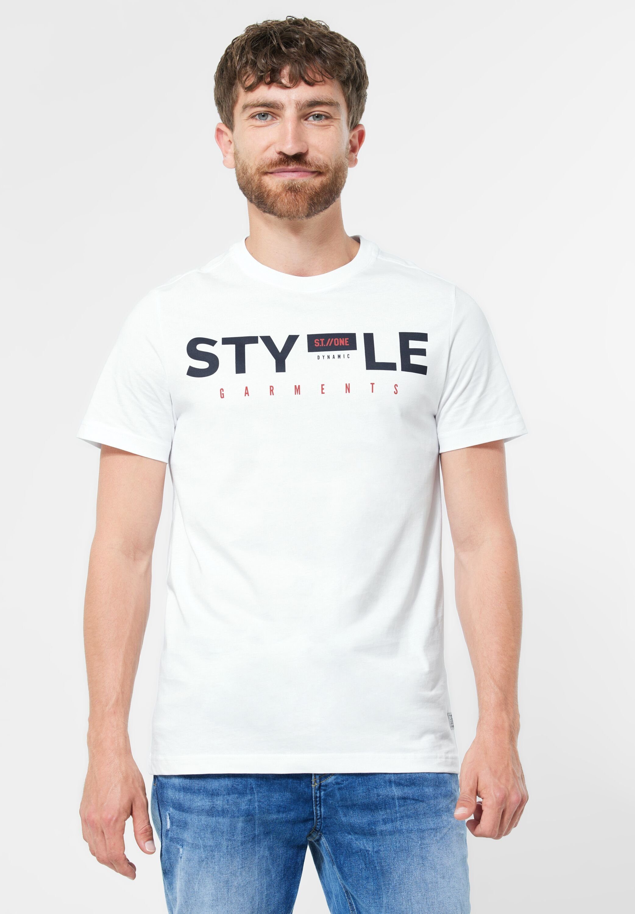 STREET ONE MEN T-Shirt mit Wording-Print White