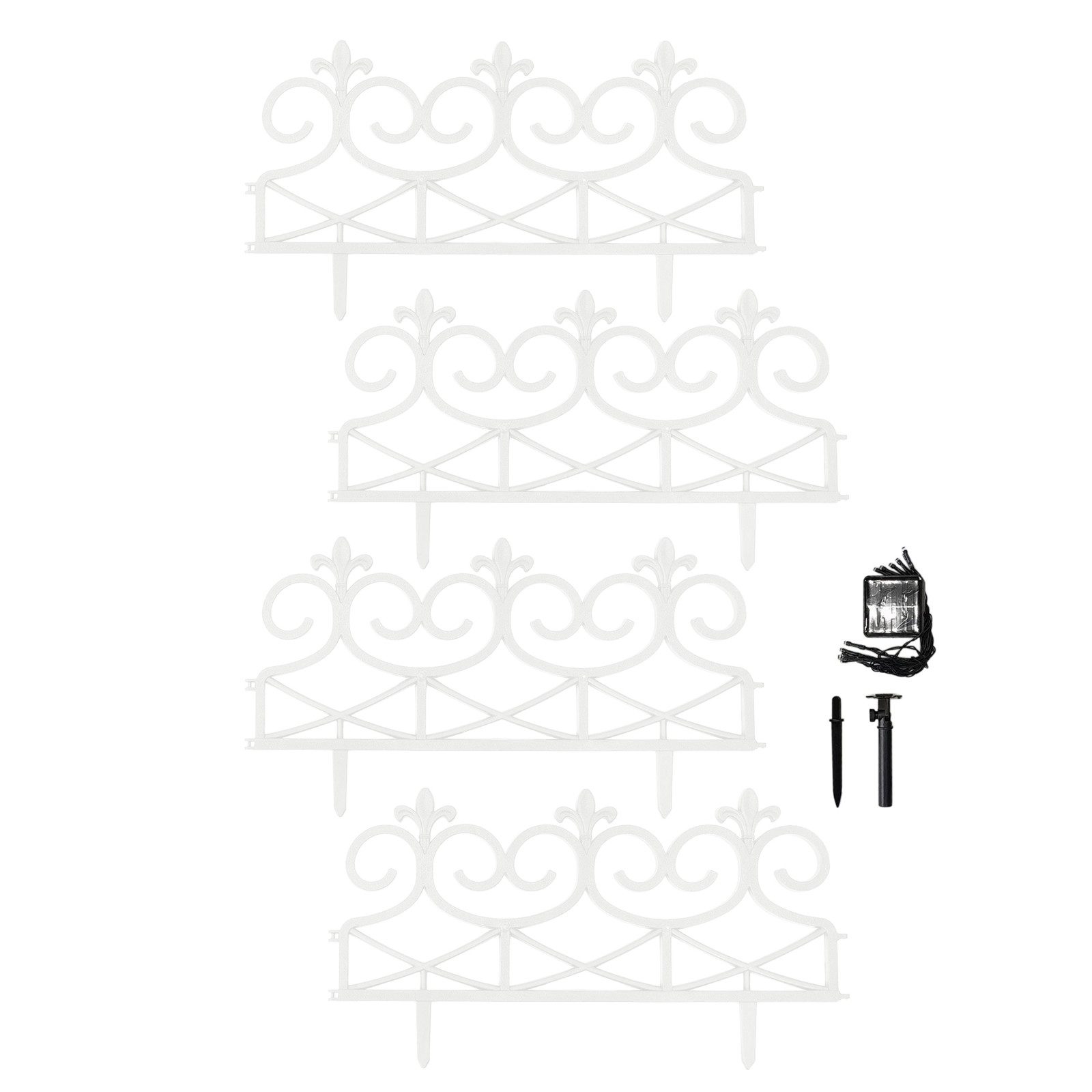 HTI-Living Zierzaun Zierzaun Nessa Solar Lilie 4-teilig Weiß, (Set, 4-St., 4 Zaunelemente inkl. Solarbeleuchtung), 4 Zaunelemente inkl. Solarbeleuchtung
